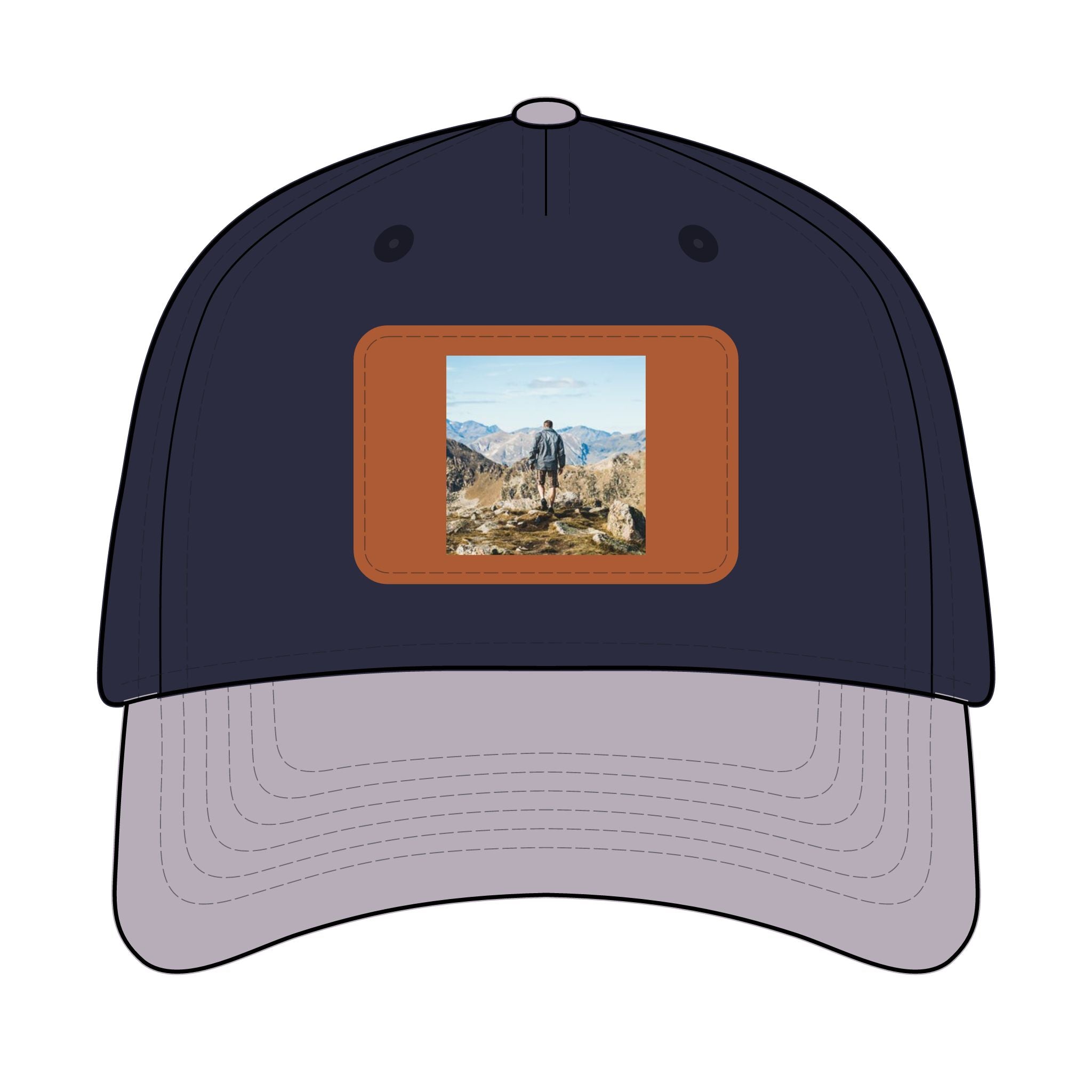 Outdoor Leather Patch Baseball Cap — Mountain Hiker Scene