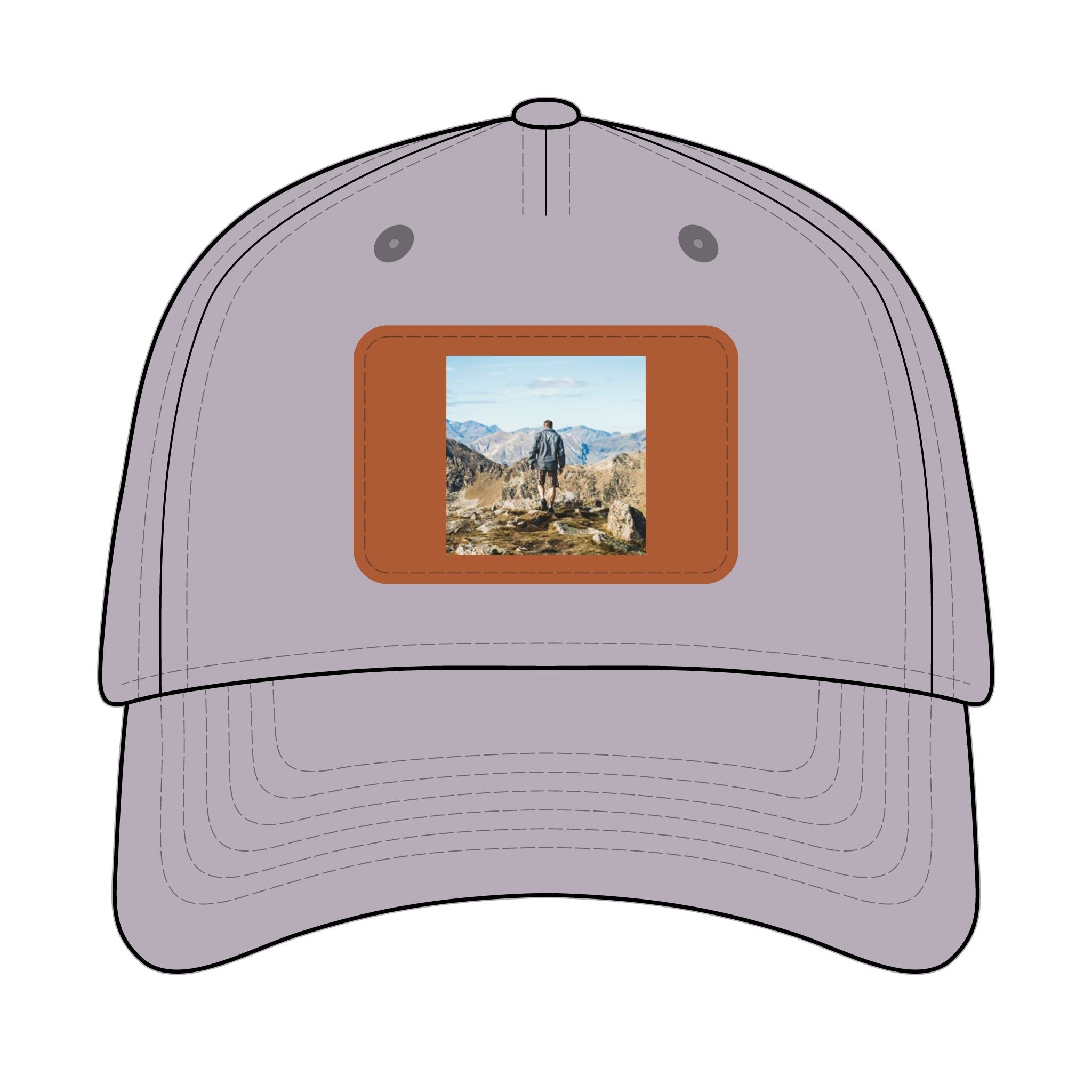 Outdoor Leather Patch Baseball Cap — Mountain Hiker Scene