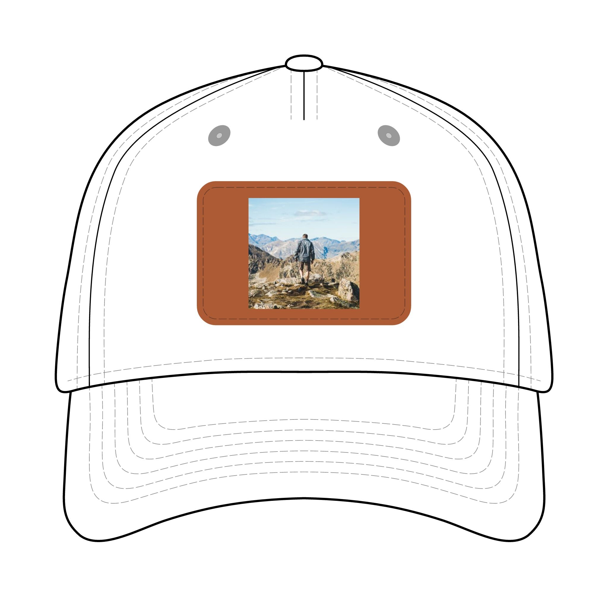 Outdoor Leather Patch Baseball Cap — Mountain Hiker Scene
