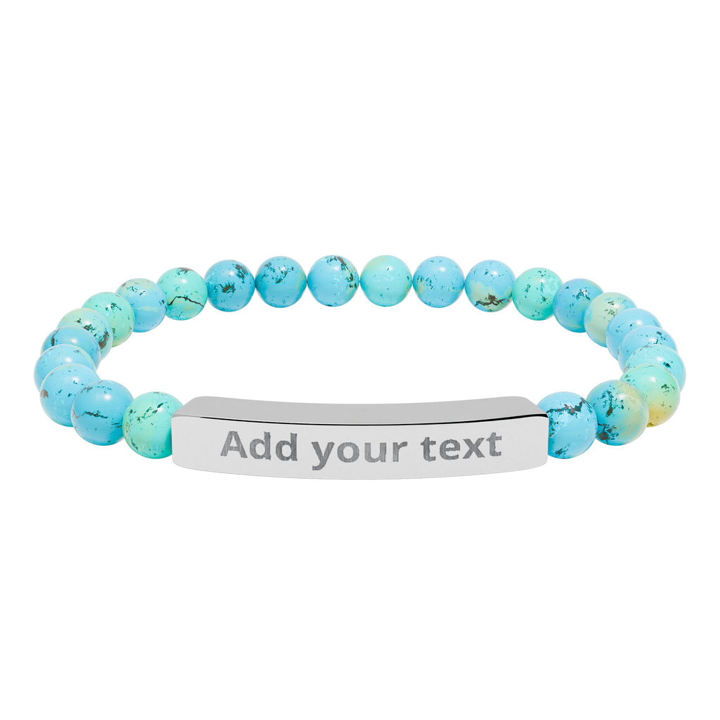 Engraved Natural Stone Stretch Bar Bracelet — Personalized Beaded Healing Jewelry — Birthday & Valentine's Day Gift for Him & Her