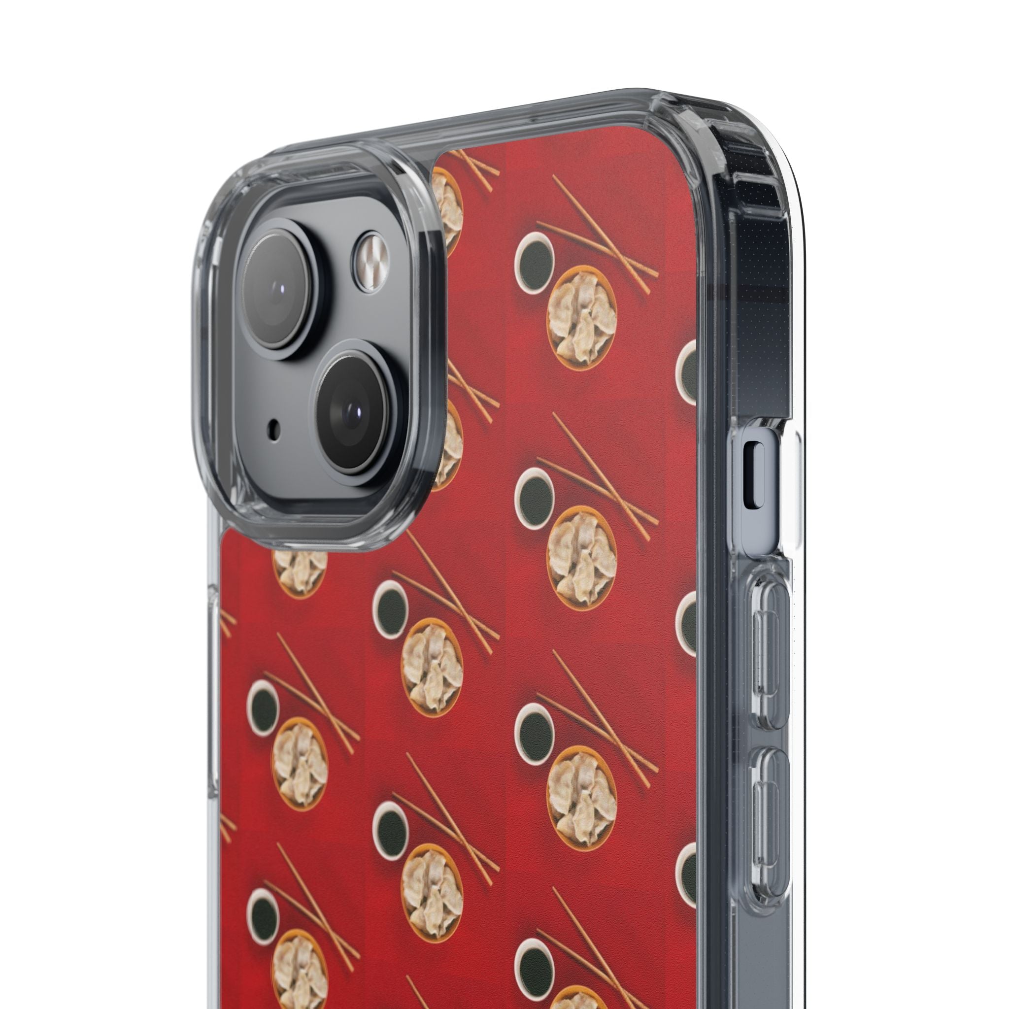 Clear Phone Case — Red Ramen Bowl Pattern with Chopsticks & Soy Sauce