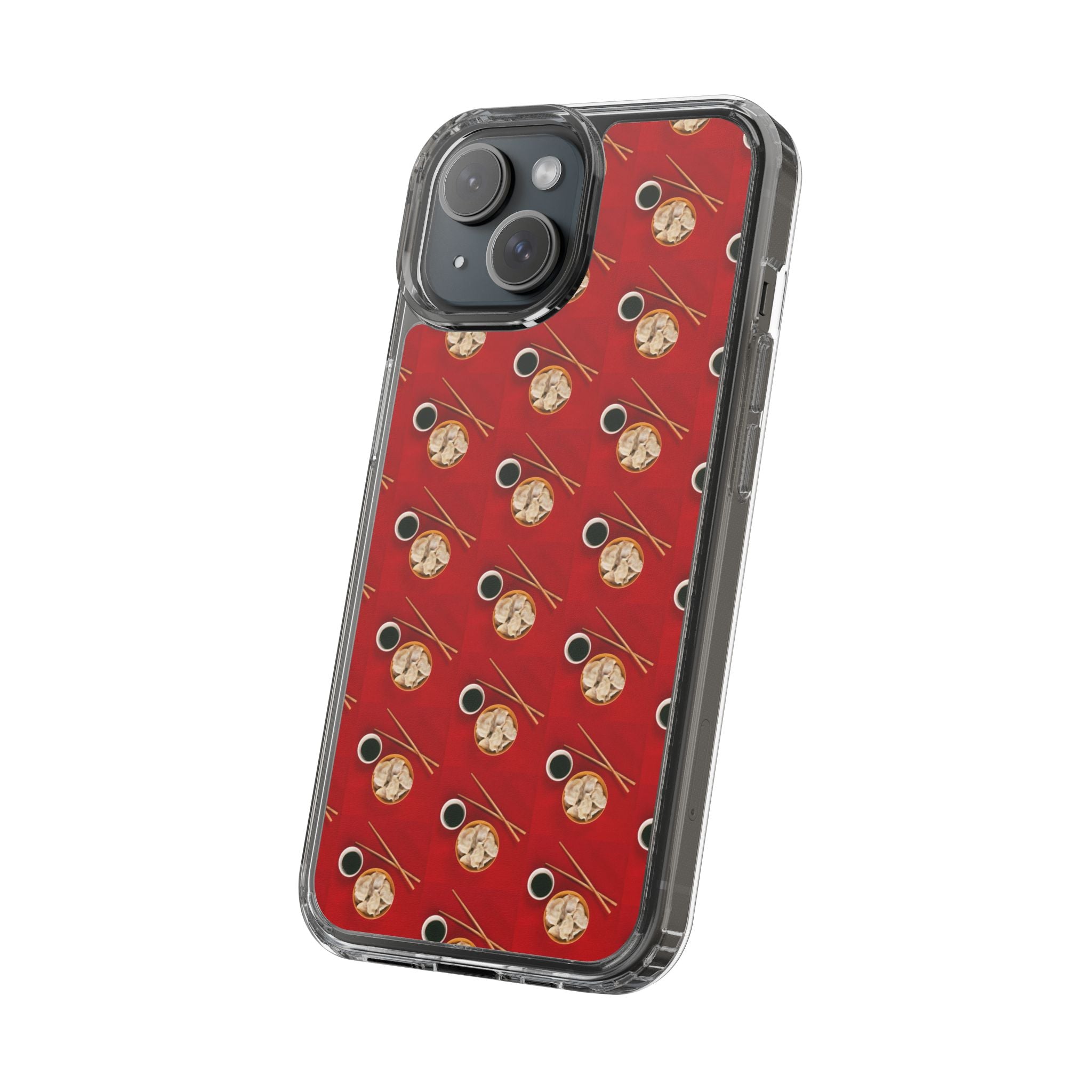 Clear Phone Case — Red Ramen Bowl Pattern with Chopsticks & Soy Sauce