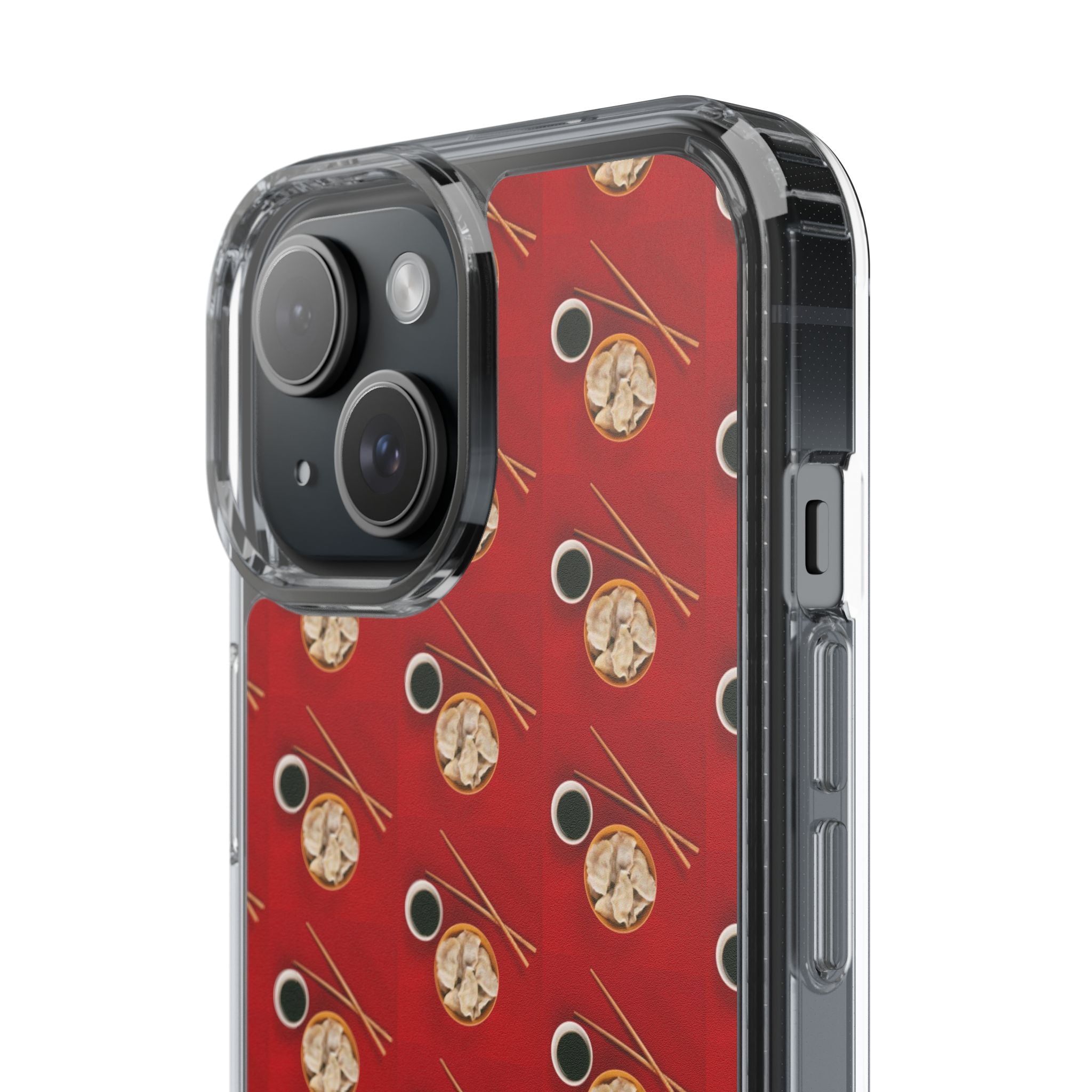 Clear Phone Case — Red Ramen Bowl Pattern with Chopsticks & Soy Sauce