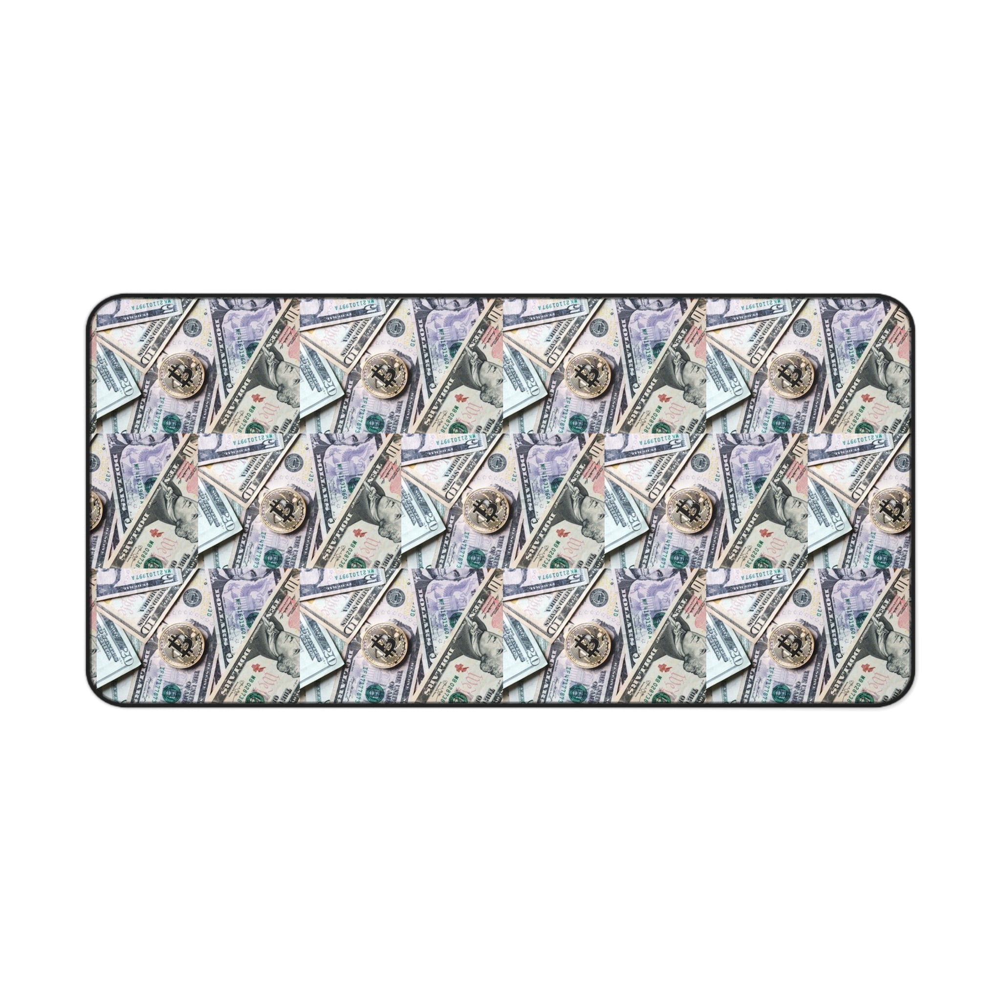 Money Pattern Desk Mat — Cash Collage Mouse Pad for Home Office, Finance & Wealth Vibe