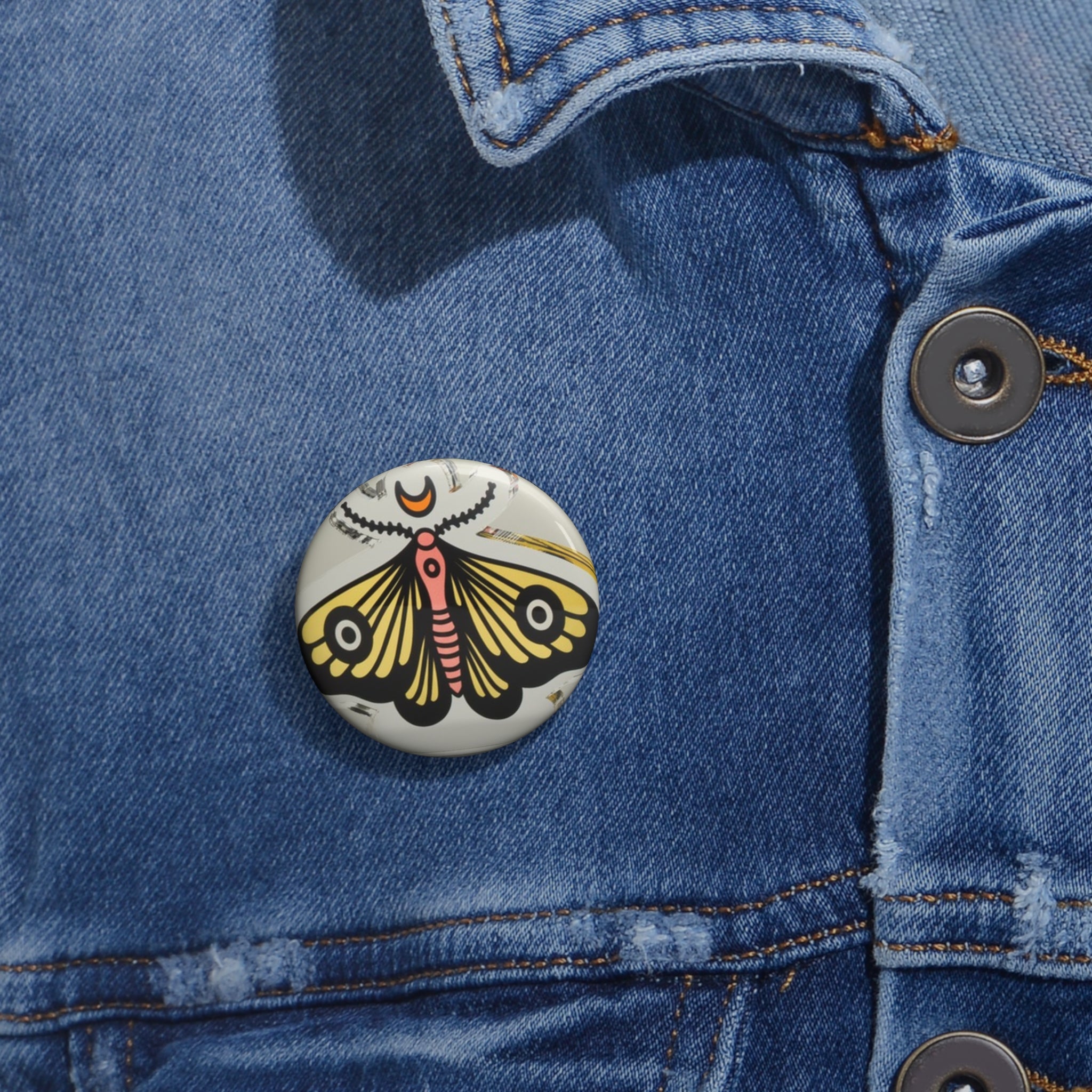 Moth Mandala Pin Button — Vintage-Inspired Enamel Style Badge for Jackets & Bags
