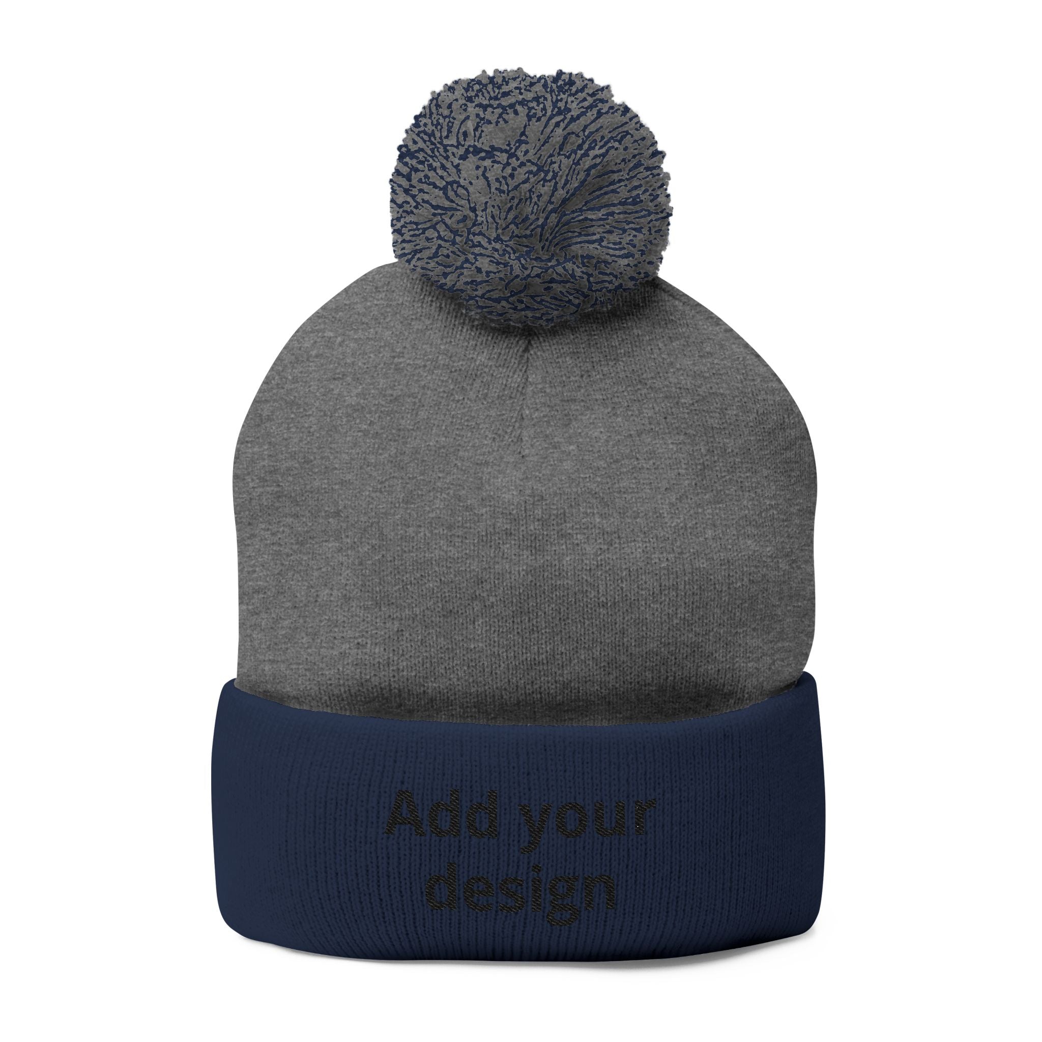 Embroidered Pom-Pom Knit Cap — Customizable Winter Beanie