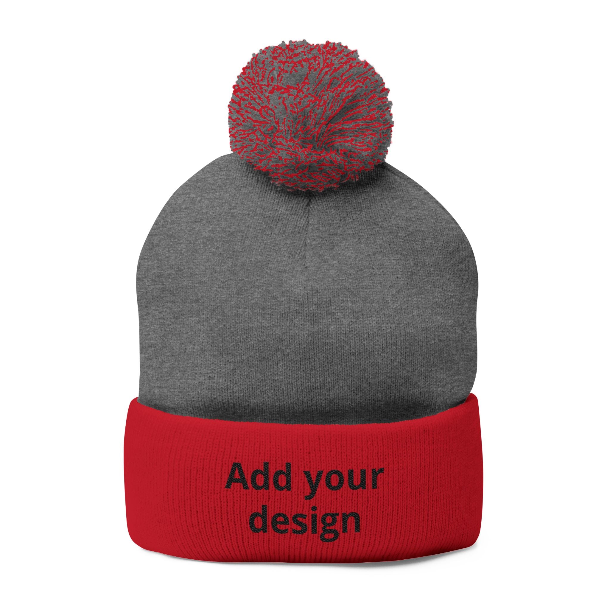 Embroidered Pom-Pom Knit Cap — Customizable Winter Beanie