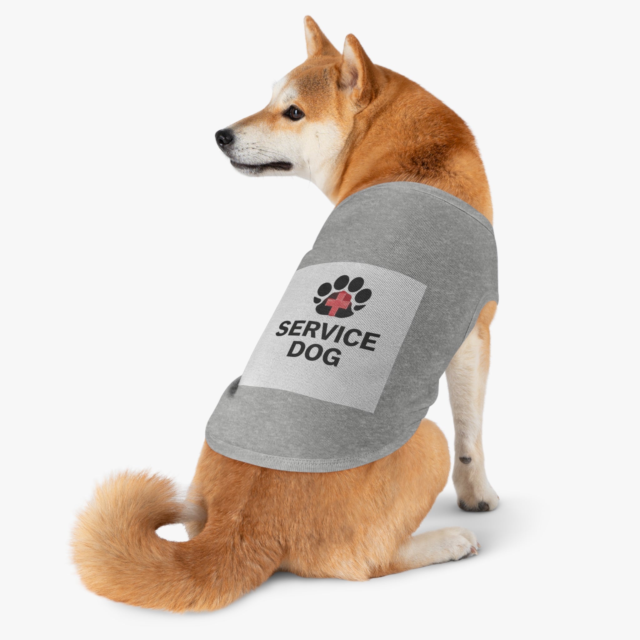 Service Dog Pet Tank Top — Black Paw Print with Red Cross Identification