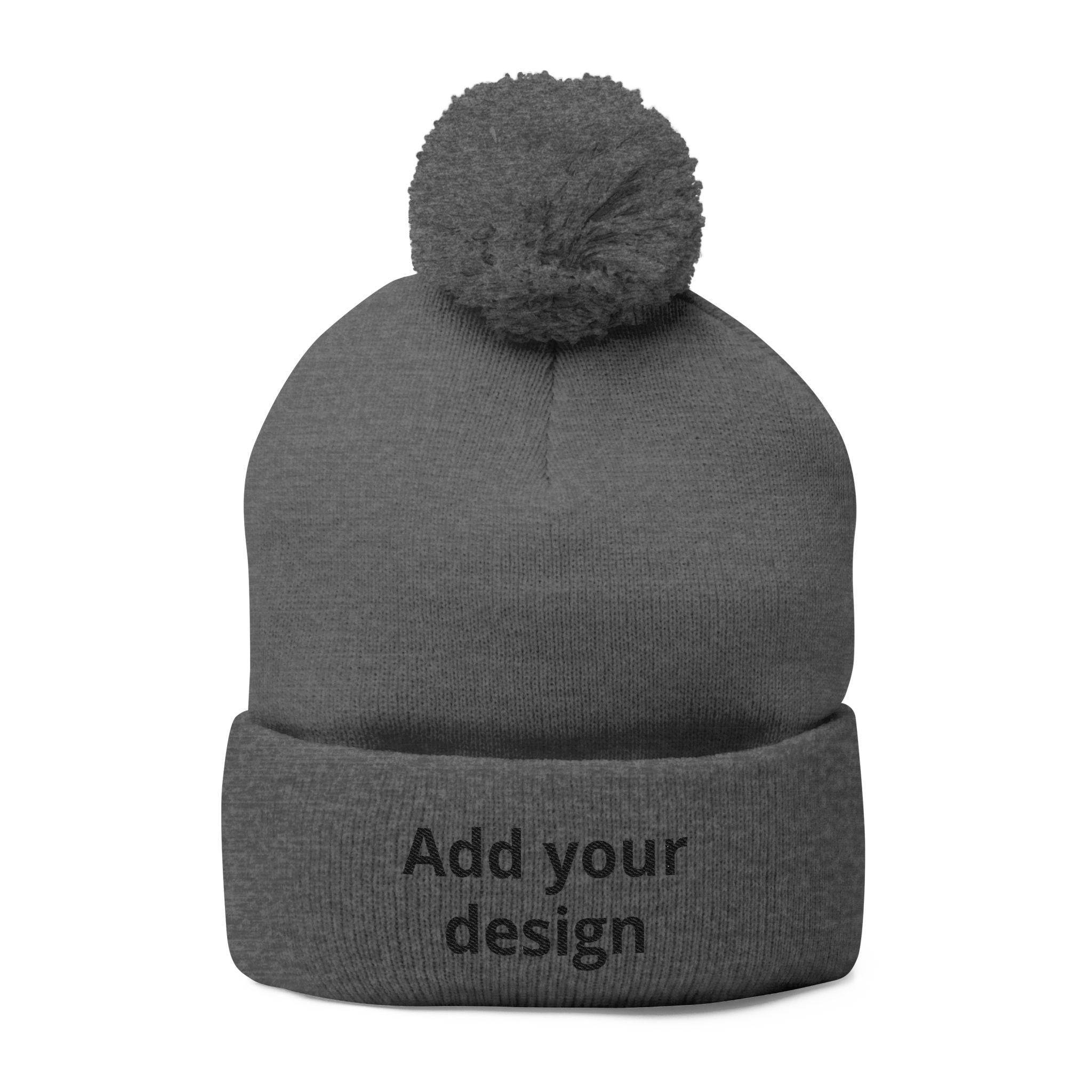 Embroidered Pom-Pom Knit Cap — Customizable Winter Beanie