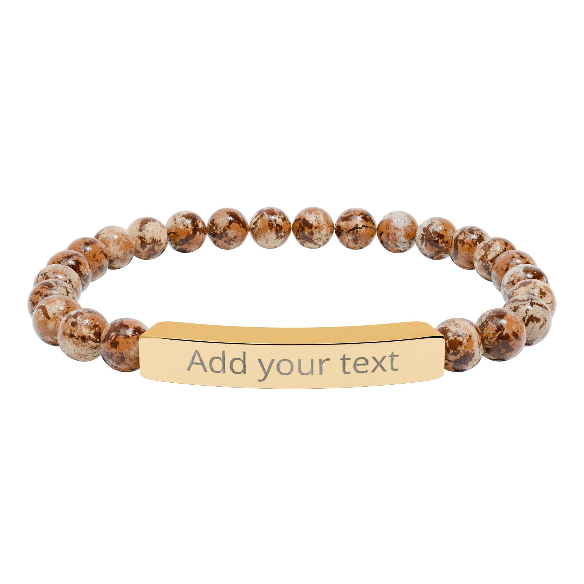 Engraved Natural Stone Stretch Bar Bracelet — Personalized Beaded Healing Jewelry