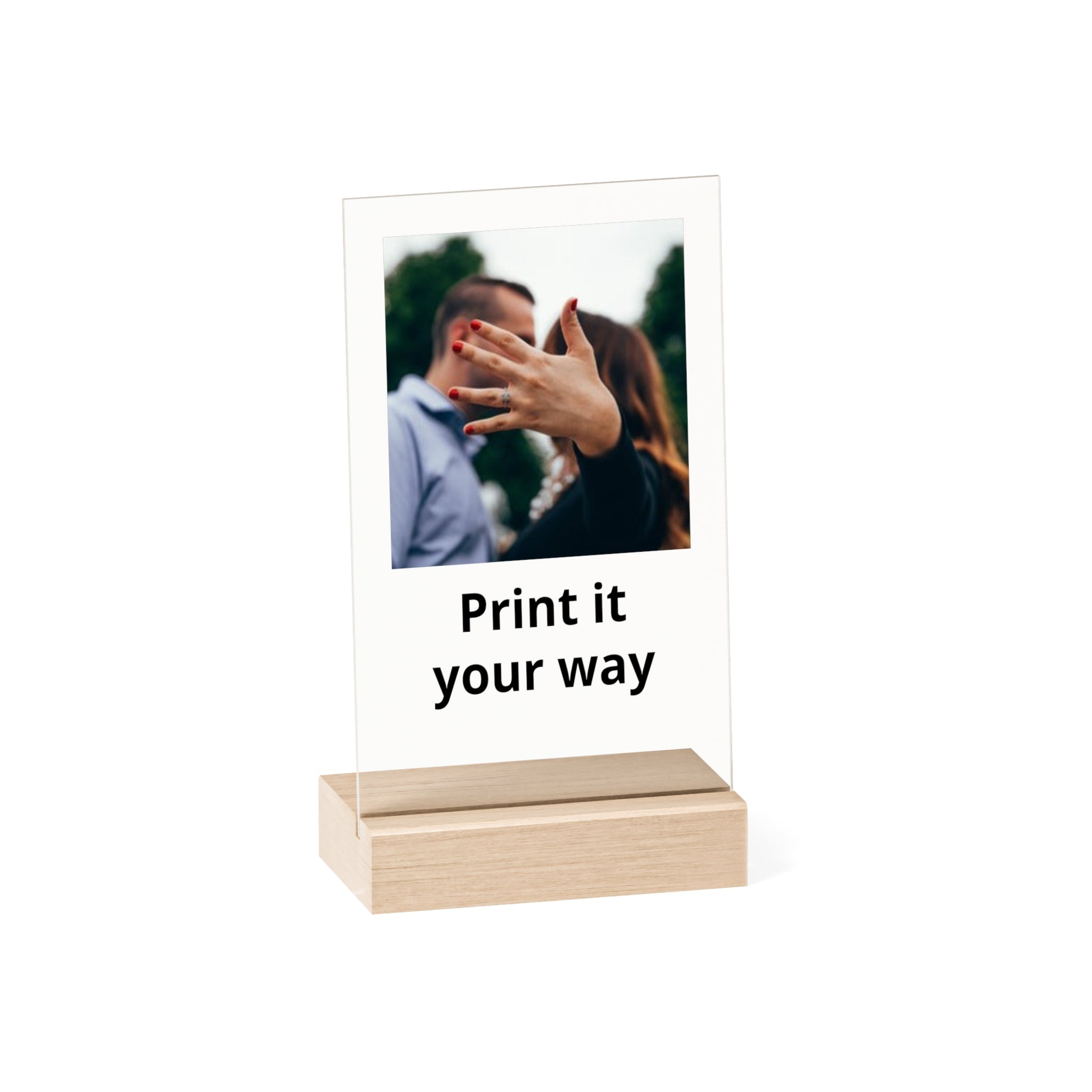 Custom Acrylic Photo Sign with Wooden Stand — Personalized Photo Display