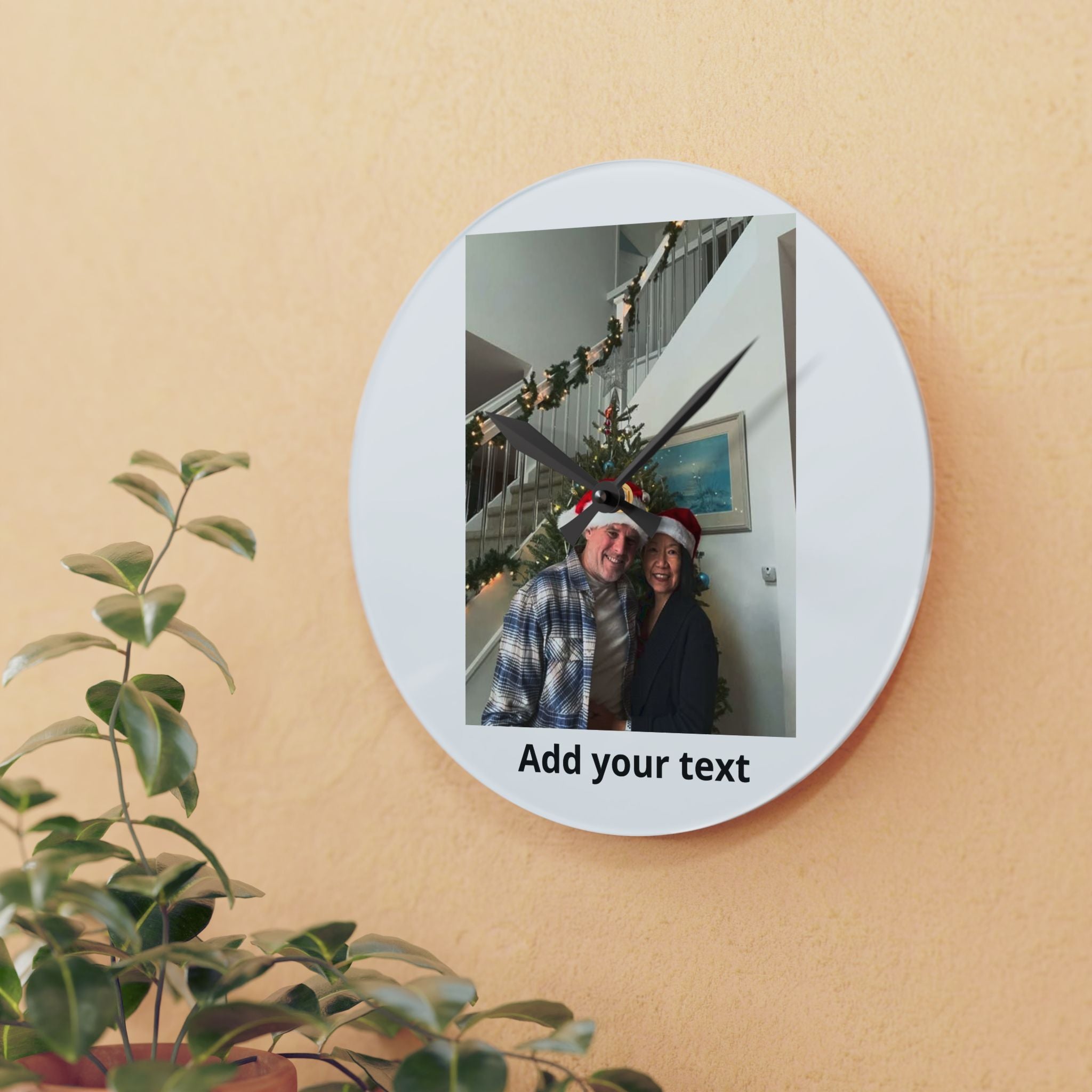 Personalized Photo Wall Clock — Custom Acrylic Clock with Text (Holiday & Home Decor)