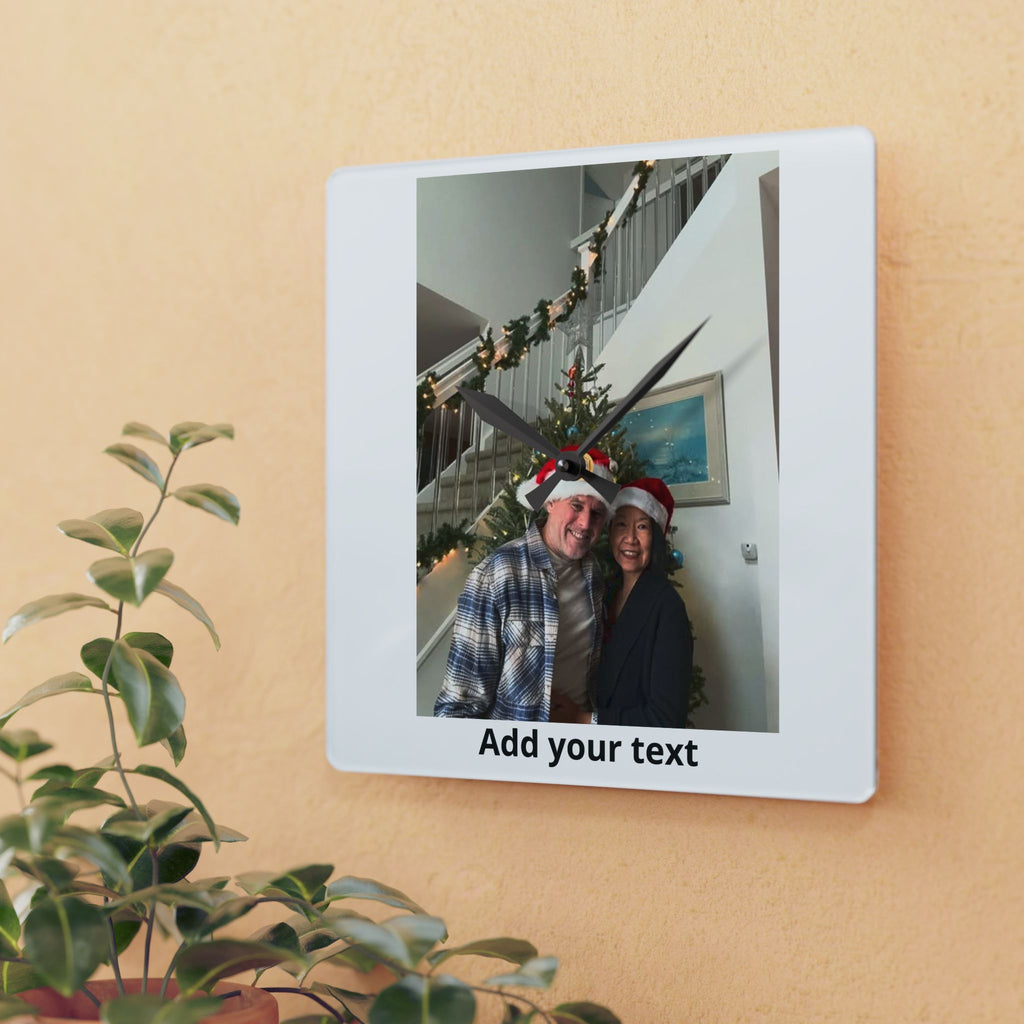 Personalized Photo Acrylic Wall Clock — Custom Christmas Photo Clock with 'Add your text'