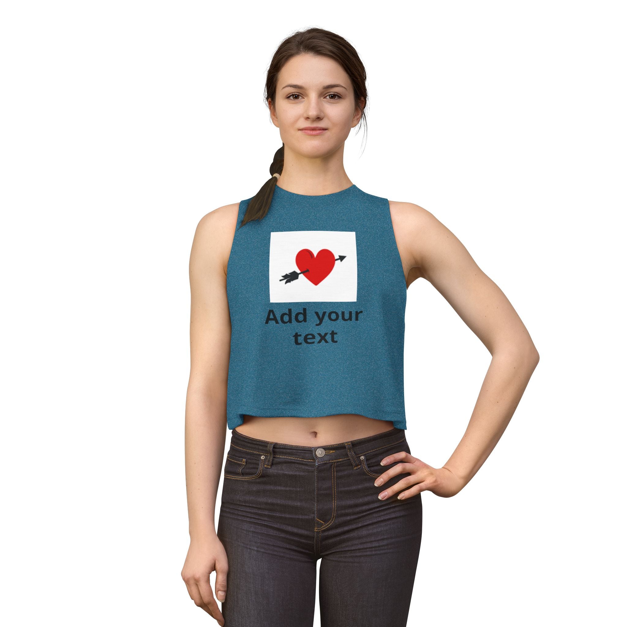 Custom Heart Arrow Crop Top — Add Your Text Personalizable Women's Tank — Valentine's Day & Fundraiser Event Gift for Her