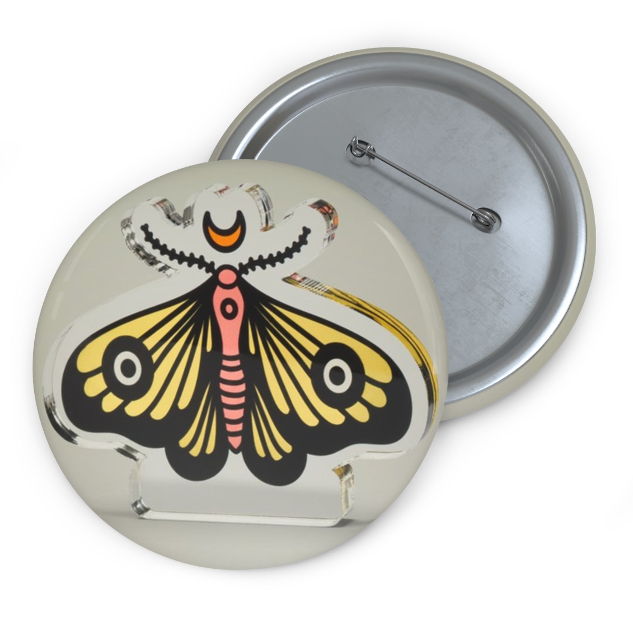 Moth Mandala Pin Button — Vintage-Inspired Enamel Style Badge for Jackets & Bags