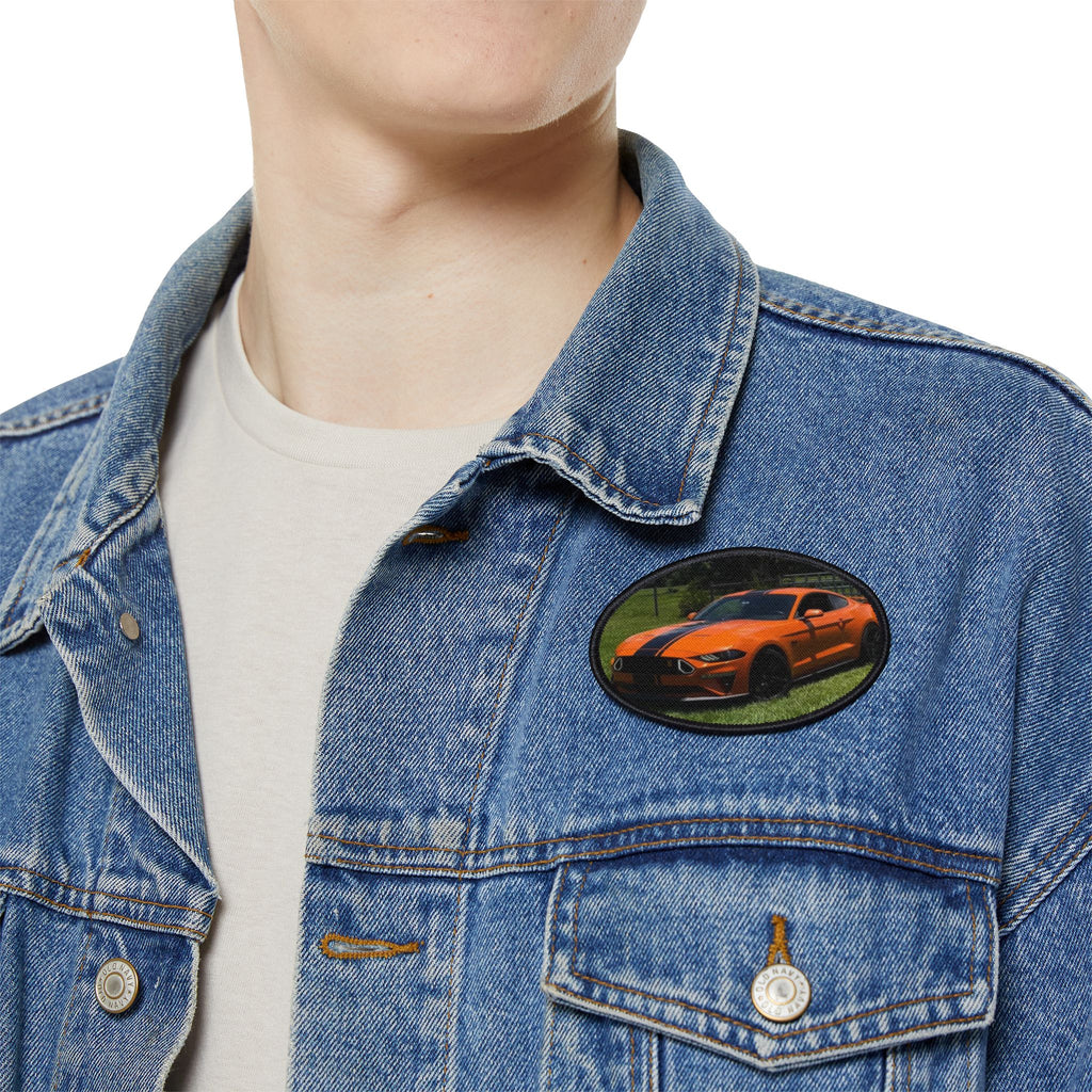 Orange Muscle Car Patch — Iron-On Oval Car Badge
