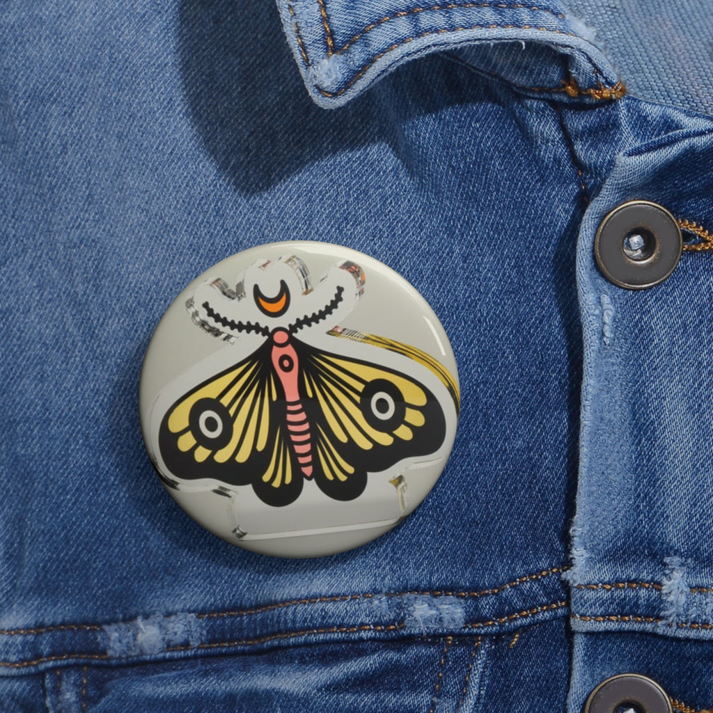 Moth Mandala Pin Button — Vintage-Inspired Enamel Style Badge for Jackets & Bags