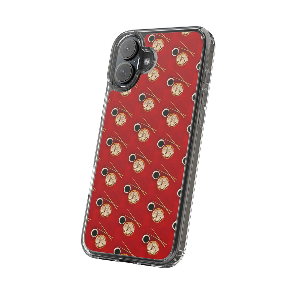 Clear Phone Case — Red Ramen Bowl Pattern with Chopsticks & Soy Sauce