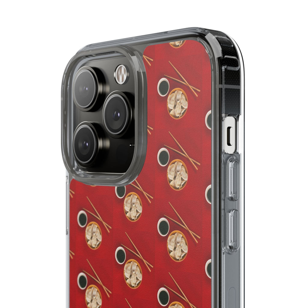 Clear Phone Case — Red Ramen Bowl Pattern with Chopsticks & Soy Sauce