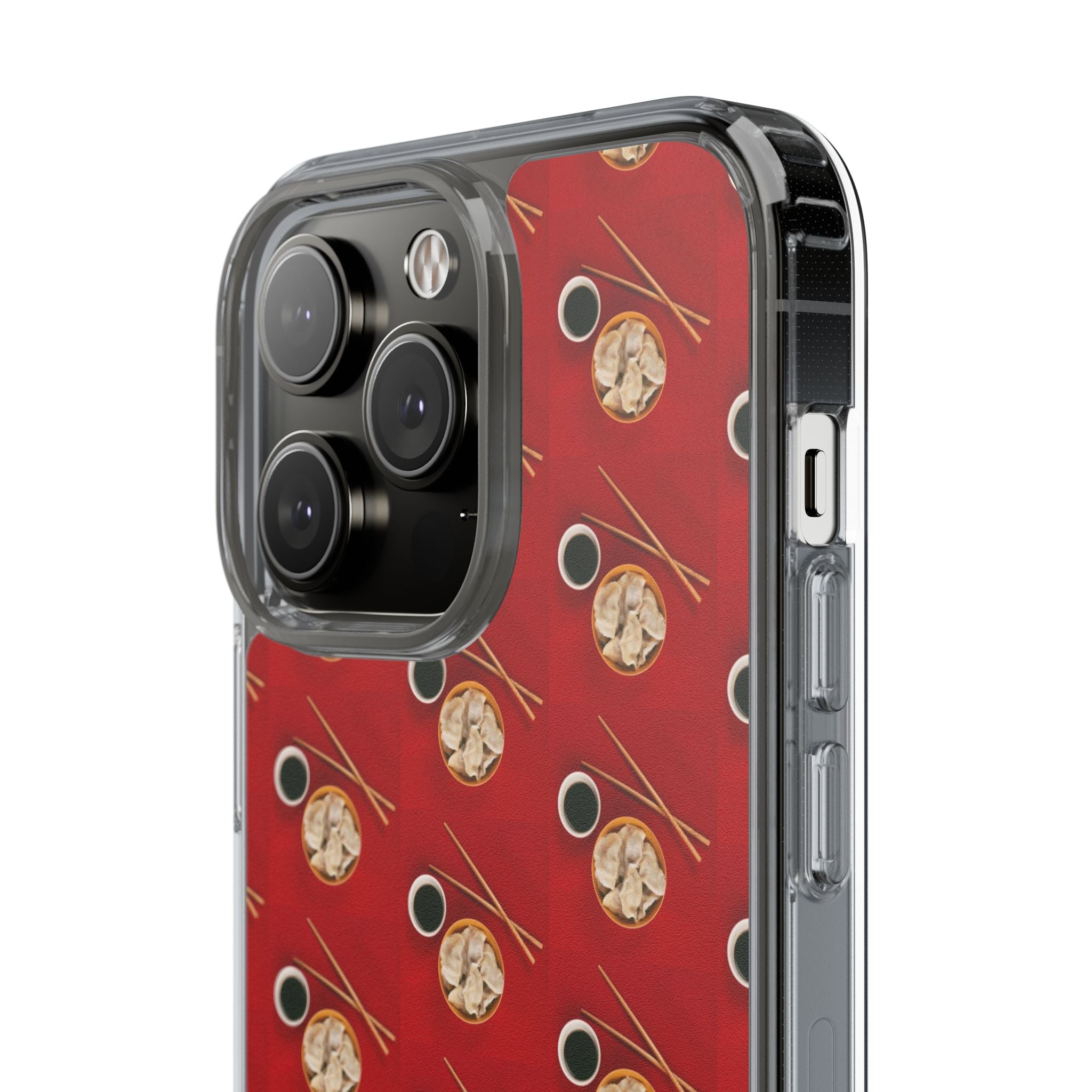 Clear Phone Case — Red Ramen Bowl Pattern with Chopsticks & Soy Sauce