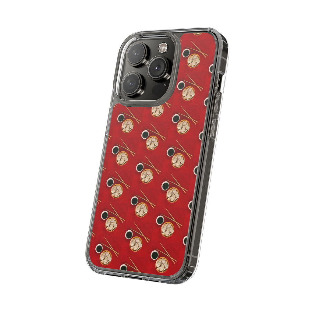 Clear Phone Case — Red Ramen Bowl Pattern with Chopsticks & Soy Sauce