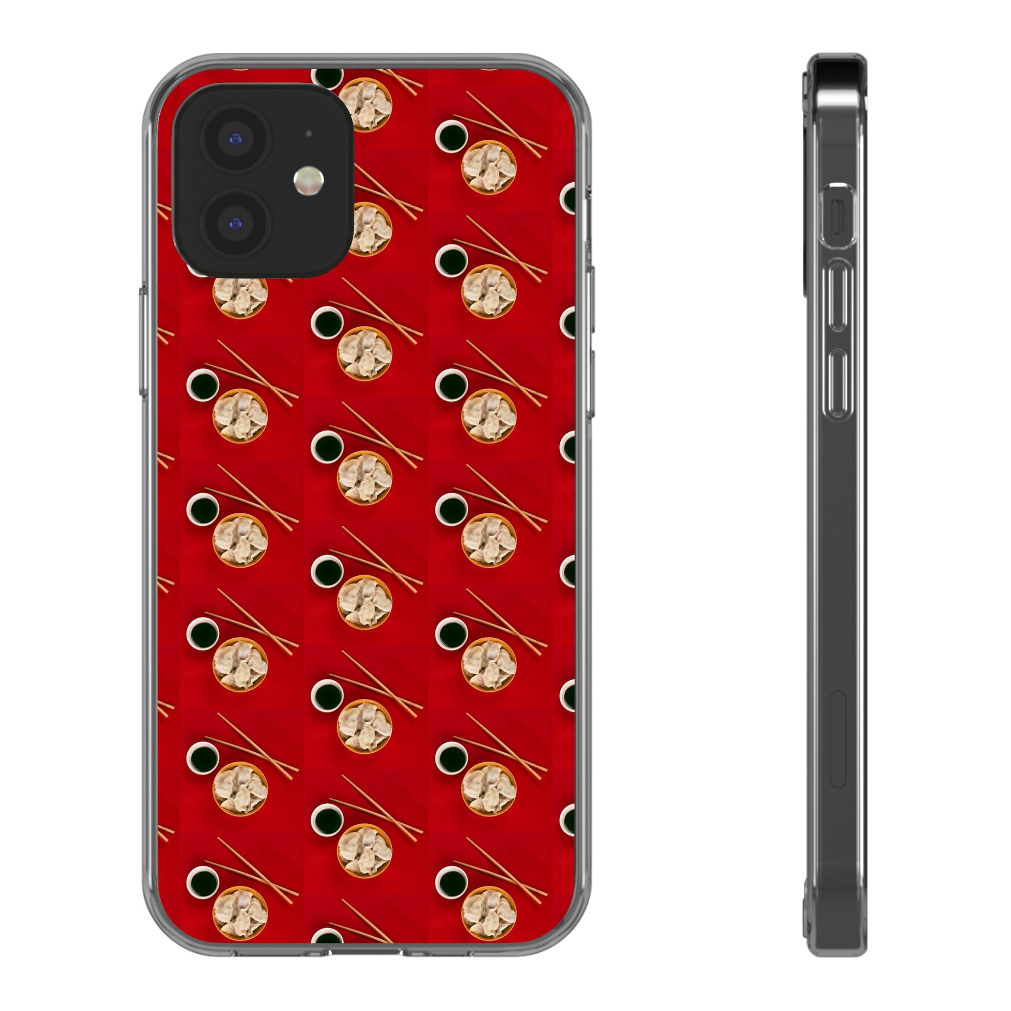 Clear Phone Case — Red Ramen Bowl Pattern with Chopsticks & Soy Sauce