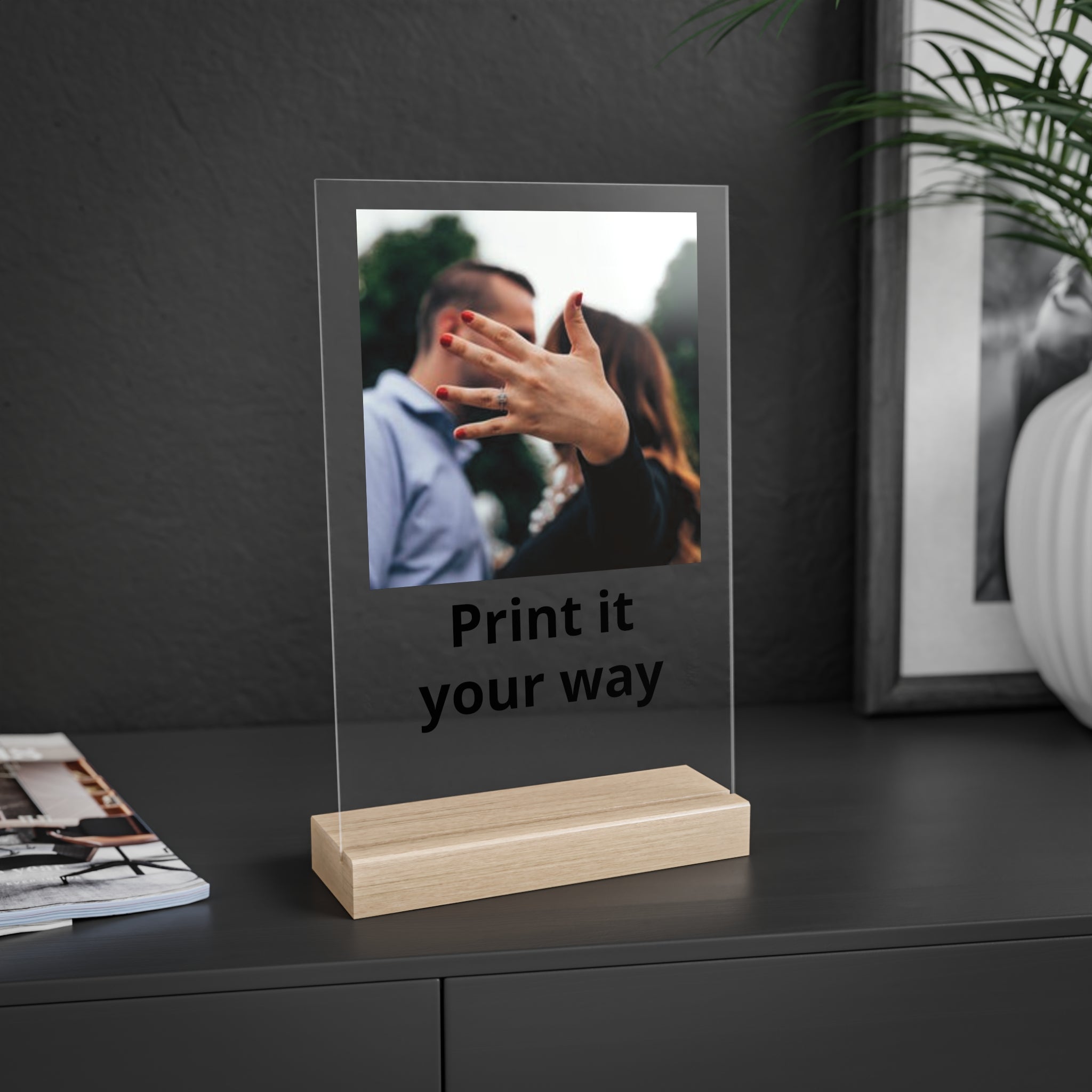 Custom Acrylic Photo Sign with Wooden Stand — Personalized Photo Display