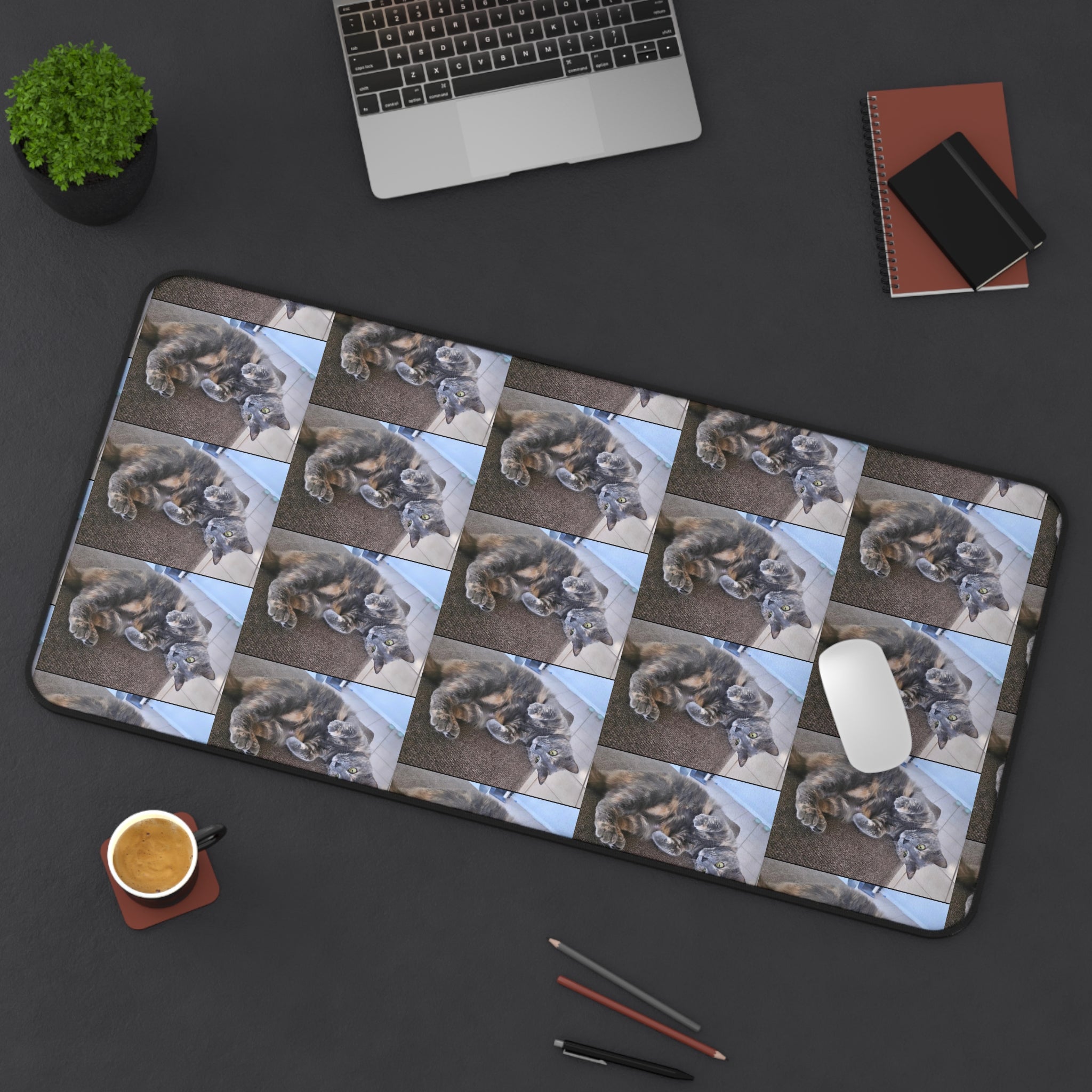 Cat Photo Pattern Desk Mat — Cozy Tabby Mousepad-Style Desk Protector