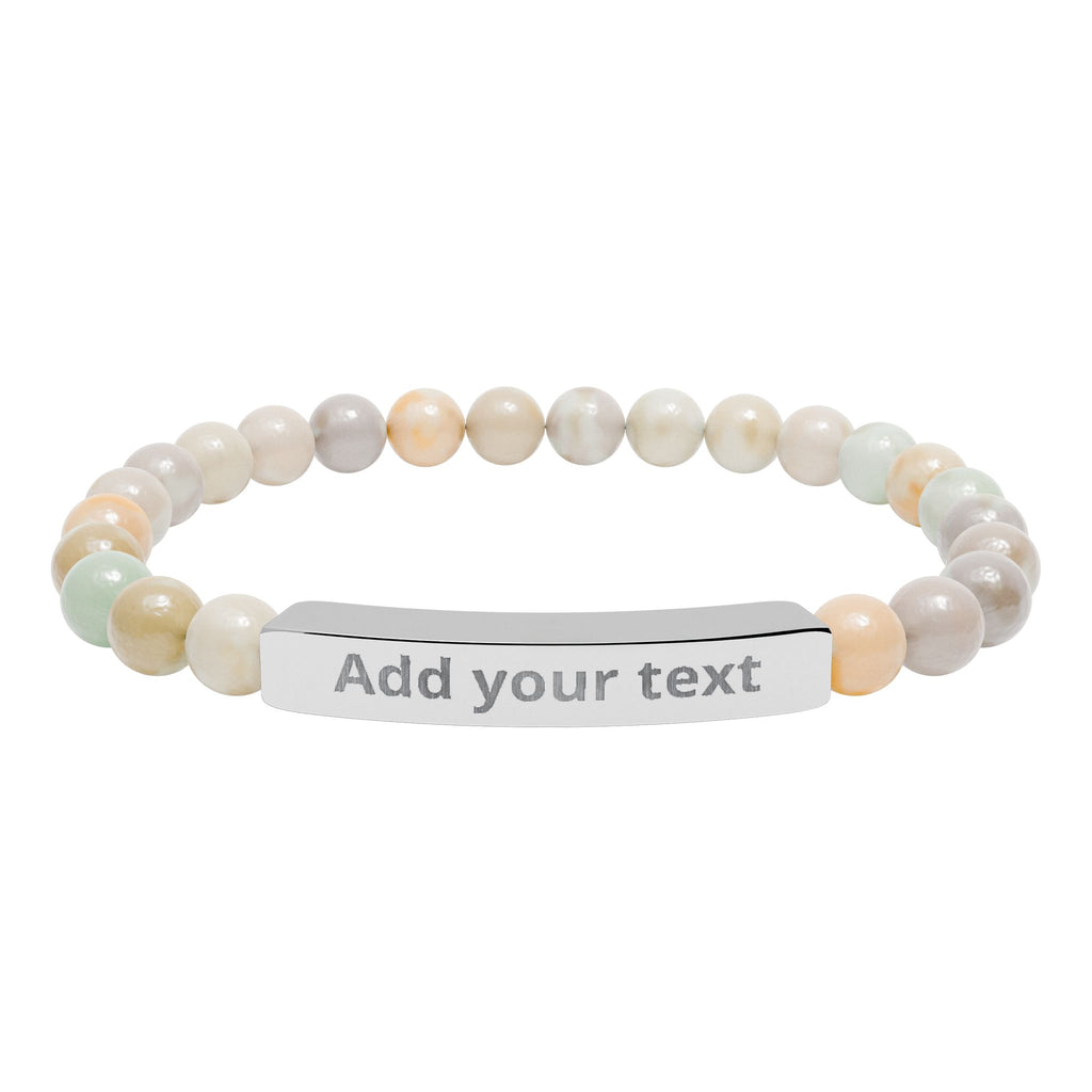 Engraved Natural Stone Stretch Bar Bracelet — Personalized Beaded Healing Jewelry — Birthday & Valentine's Day Gift for Him & Her
