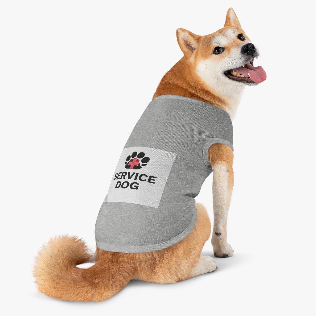 Service Dog Pet Tank Top — Black Paw Print with Red Cross Identification