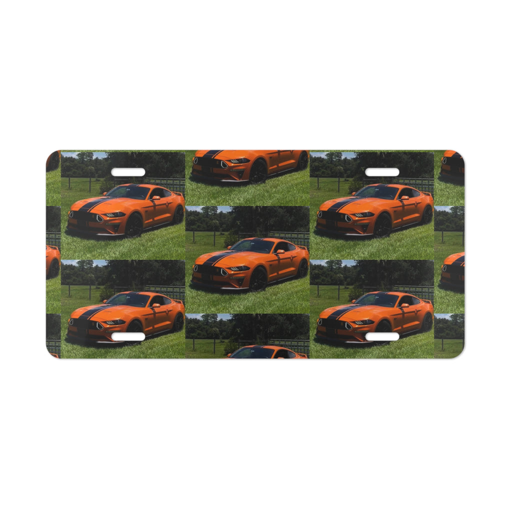 Orange Supercar Photo Vanity Plate — Luxury Sports Car License Decor
