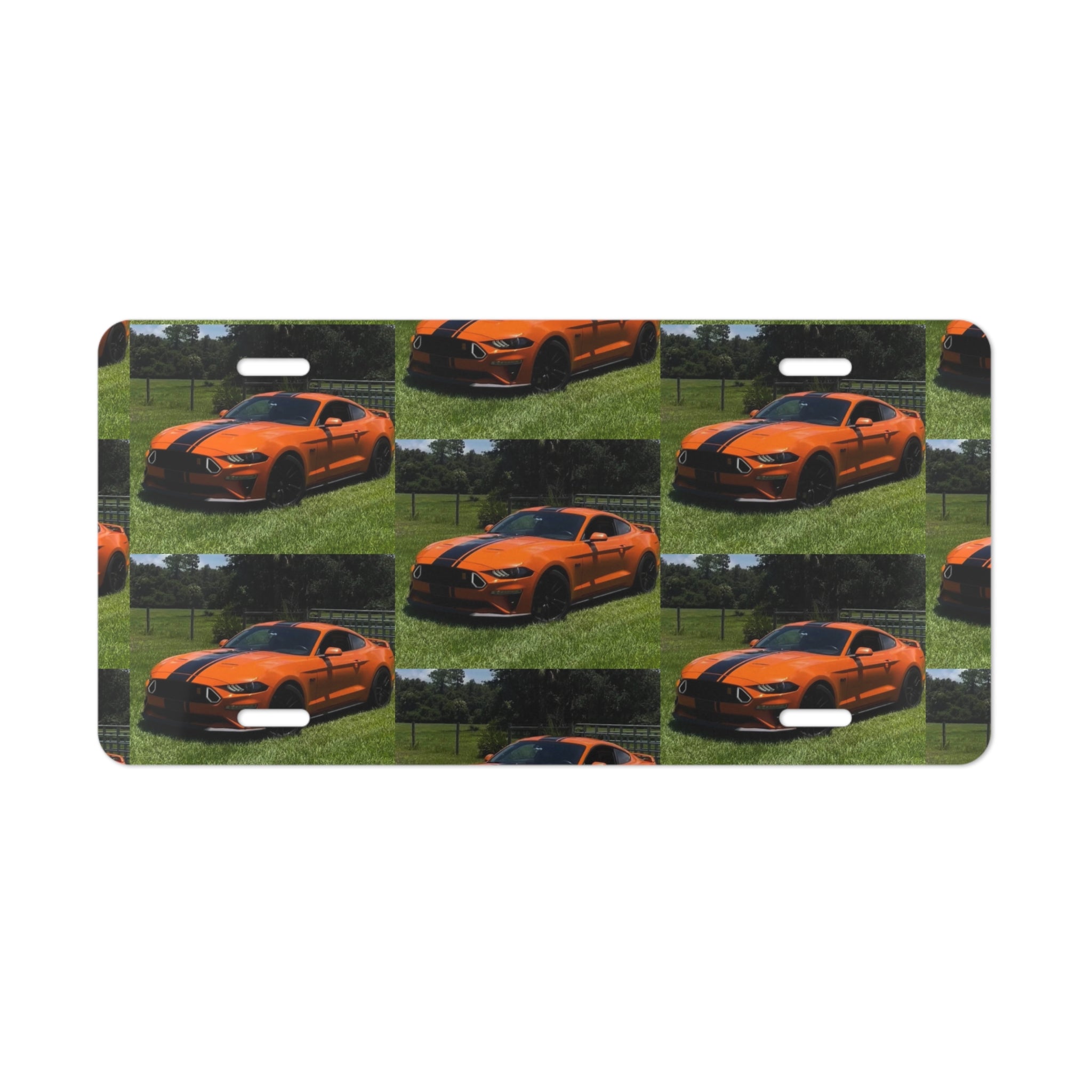 Orange Supercar Photo Vanity Plate — Luxury Sports Car License Decor