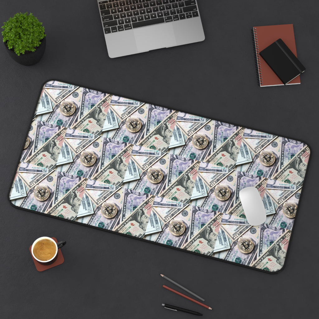 Money Pattern Desk Mat — Cash Collage Mouse Pad for Home Office, Finance & Wealth Vibe