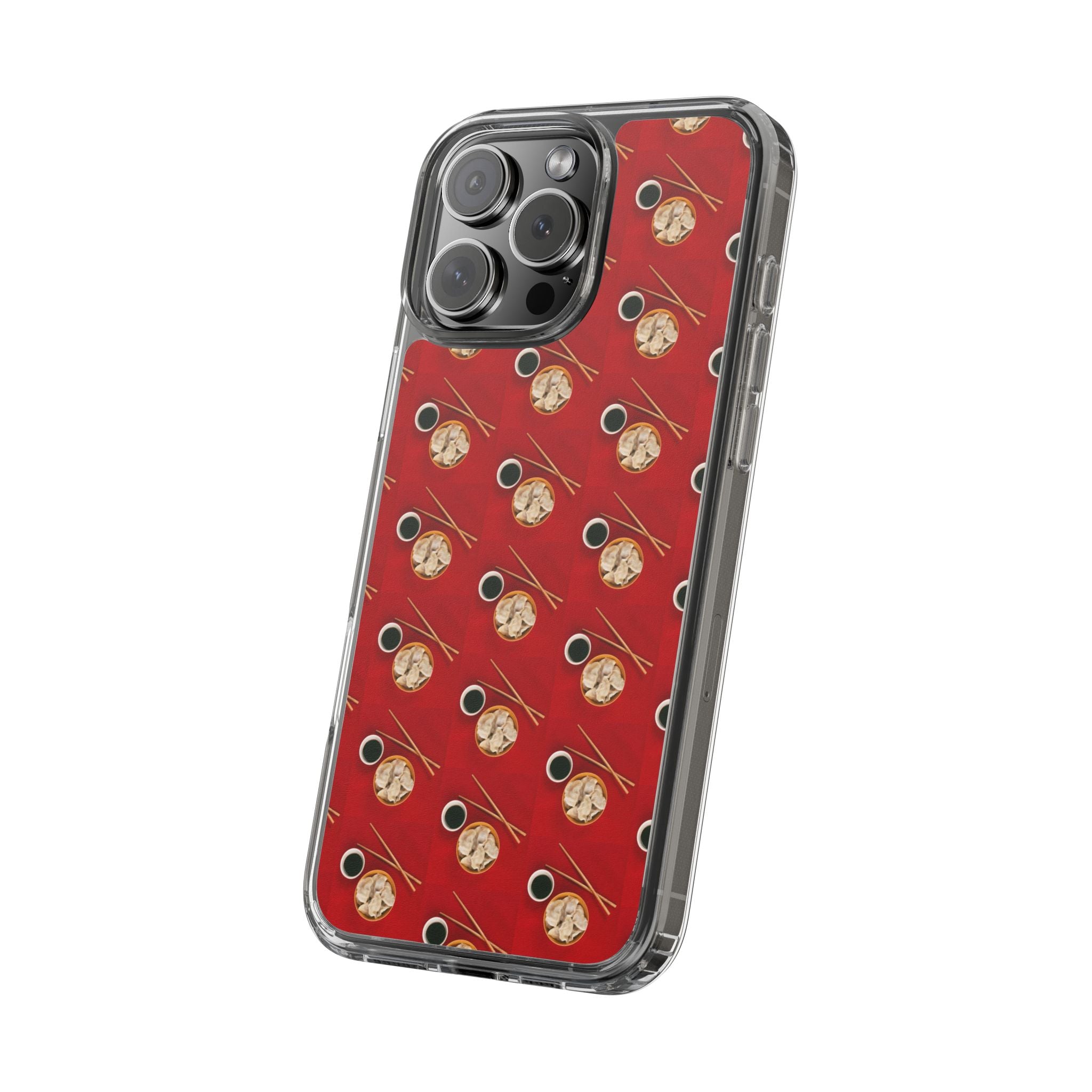 Clear Phone Case — Red Ramen Bowl Pattern with Chopsticks & Soy Sauce