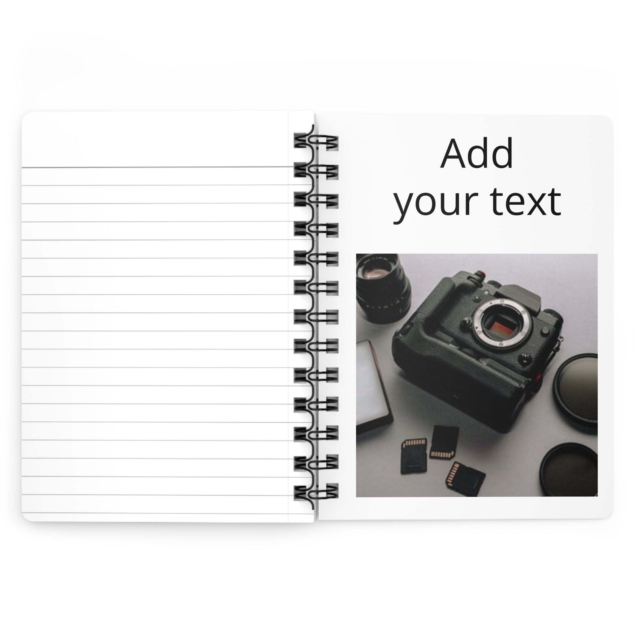 Photography Spiral Notebook — Customizable 'Add Your Text' Photo Journal for Photographers & Content Creators