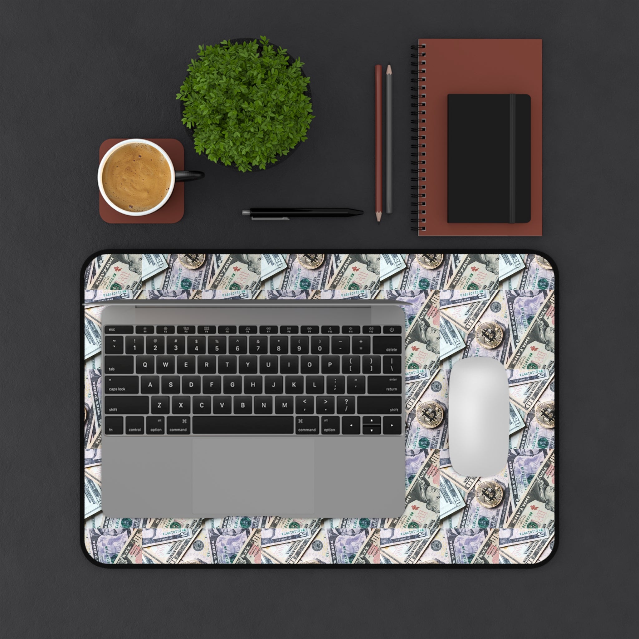 Money Pattern Desk Mat — Cash Collage Mouse Pad for Home Office, Finance & Wealth Vibe