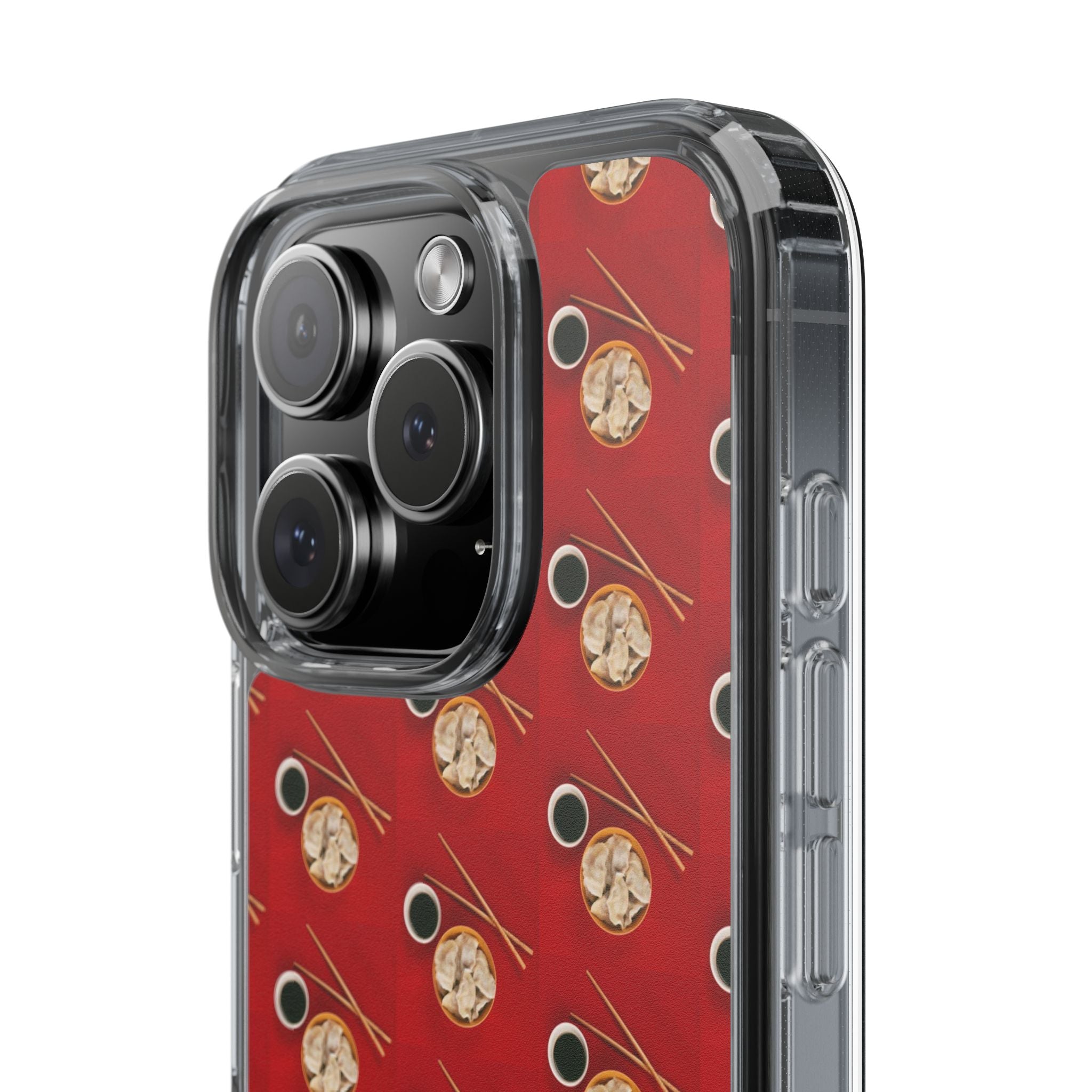 Clear Phone Case — Red Ramen Bowl Pattern with Chopsticks & Soy Sauce