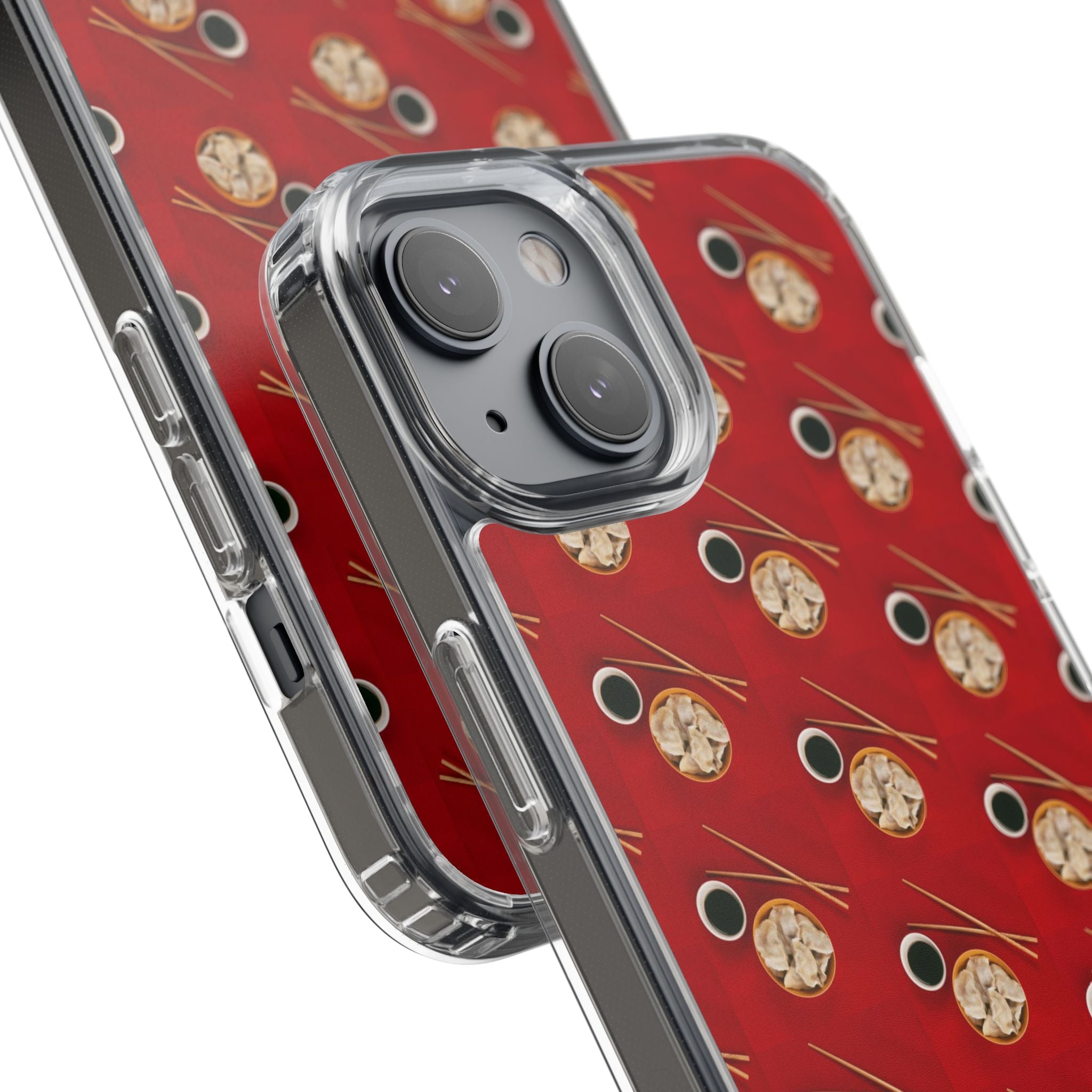 Clear Phone Case — Red Ramen Bowl Pattern with Chopsticks & Soy Sauce