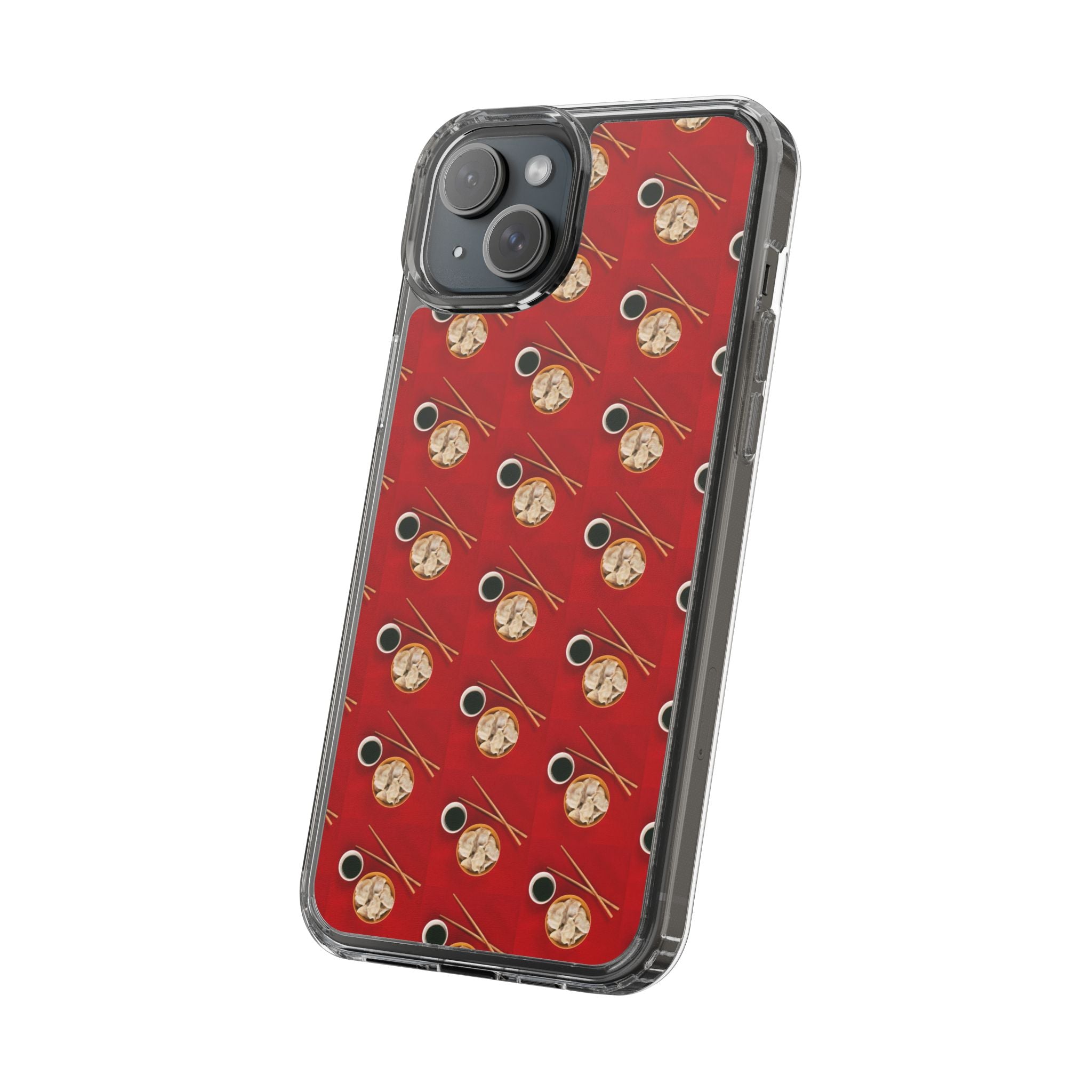 Clear Phone Case — Red Ramen Bowl Pattern with Chopsticks & Soy Sauce