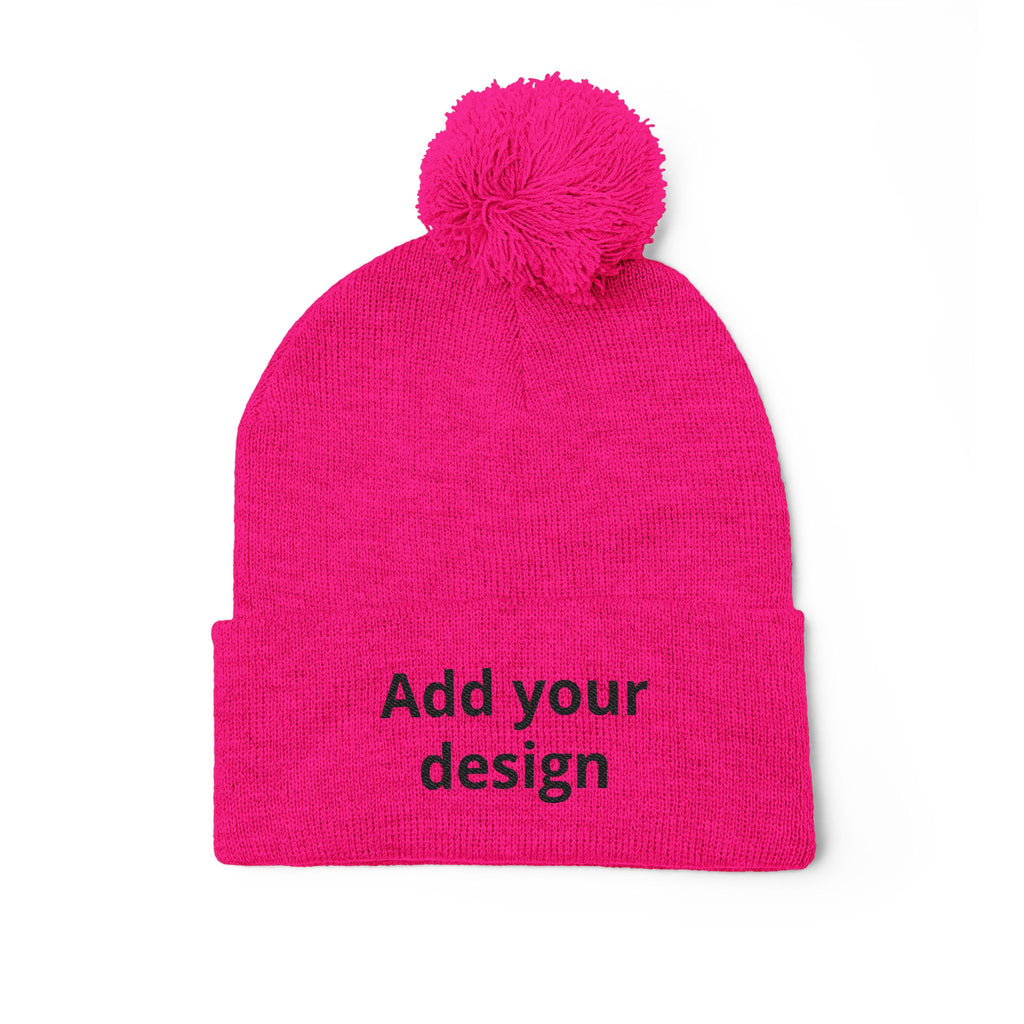 Embroidered Pom-Pom Knit Cap — Customizable Winter Beanie