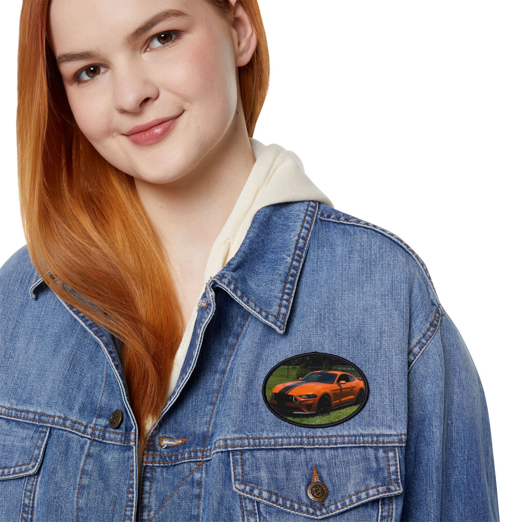 Orange Muscle Car Patch — Iron-On Oval Car Badge
