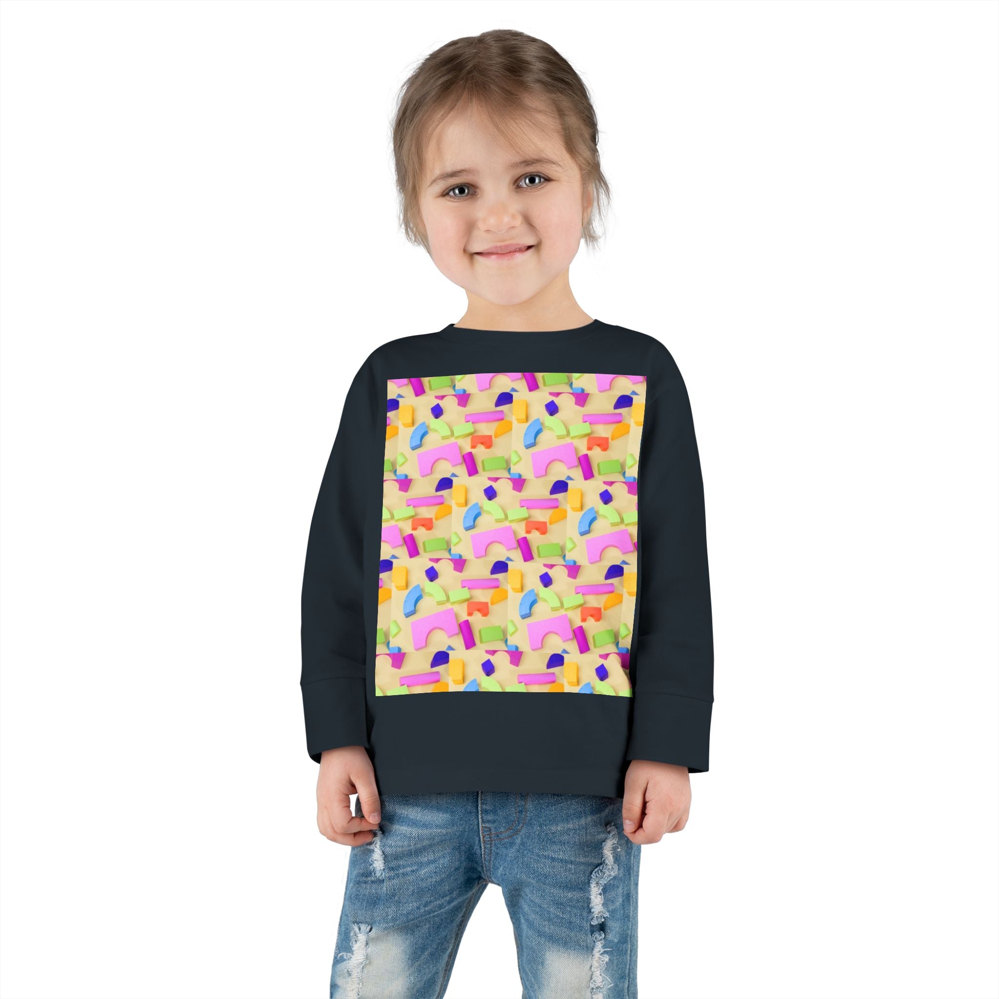 Toddler Long Sleeve Tee — Colorful Rainbow Confetti Pattern