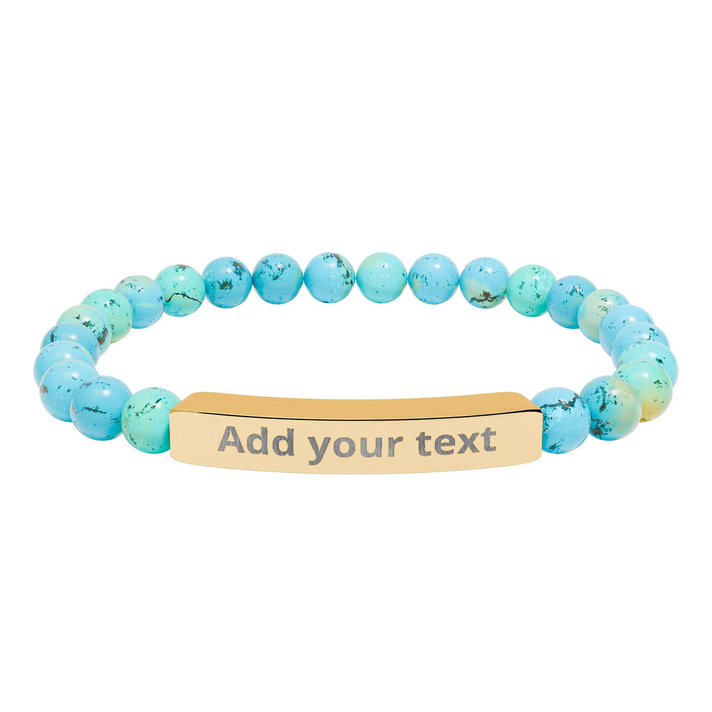 Engraved Natural Stone Stretch Bar Bracelet — Personalized Beaded Healing Jewelry — Birthday & Valentine's Day Gift for Him & Her