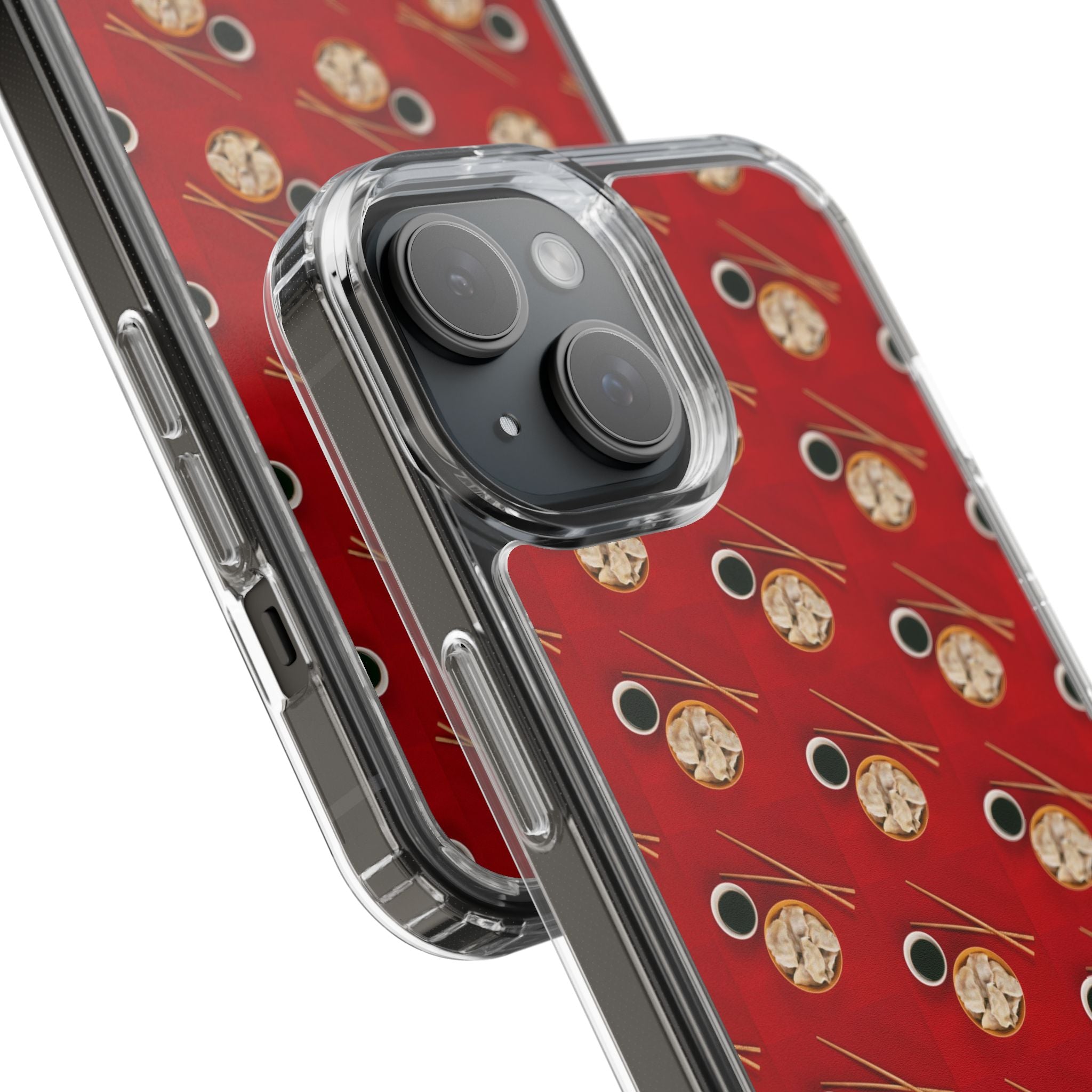 Clear Phone Case — Red Ramen Bowl Pattern with Chopsticks & Soy Sauce