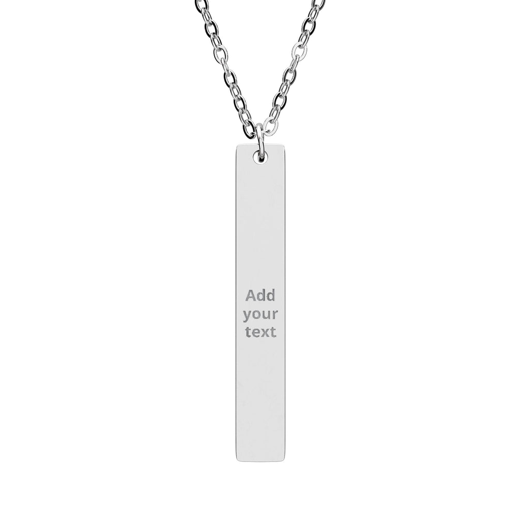 Engraved Vertical Bar Necklace — Personalized Sterling Pendant — Birthday Gift for Him & Her