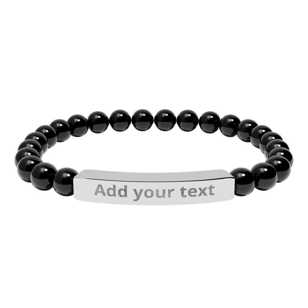 Engraved Natural Stone Stretch Bar Bracelet — Personalized Beaded Healing Jewelry — Birthday & Valentine's Day Gift for Him & Her